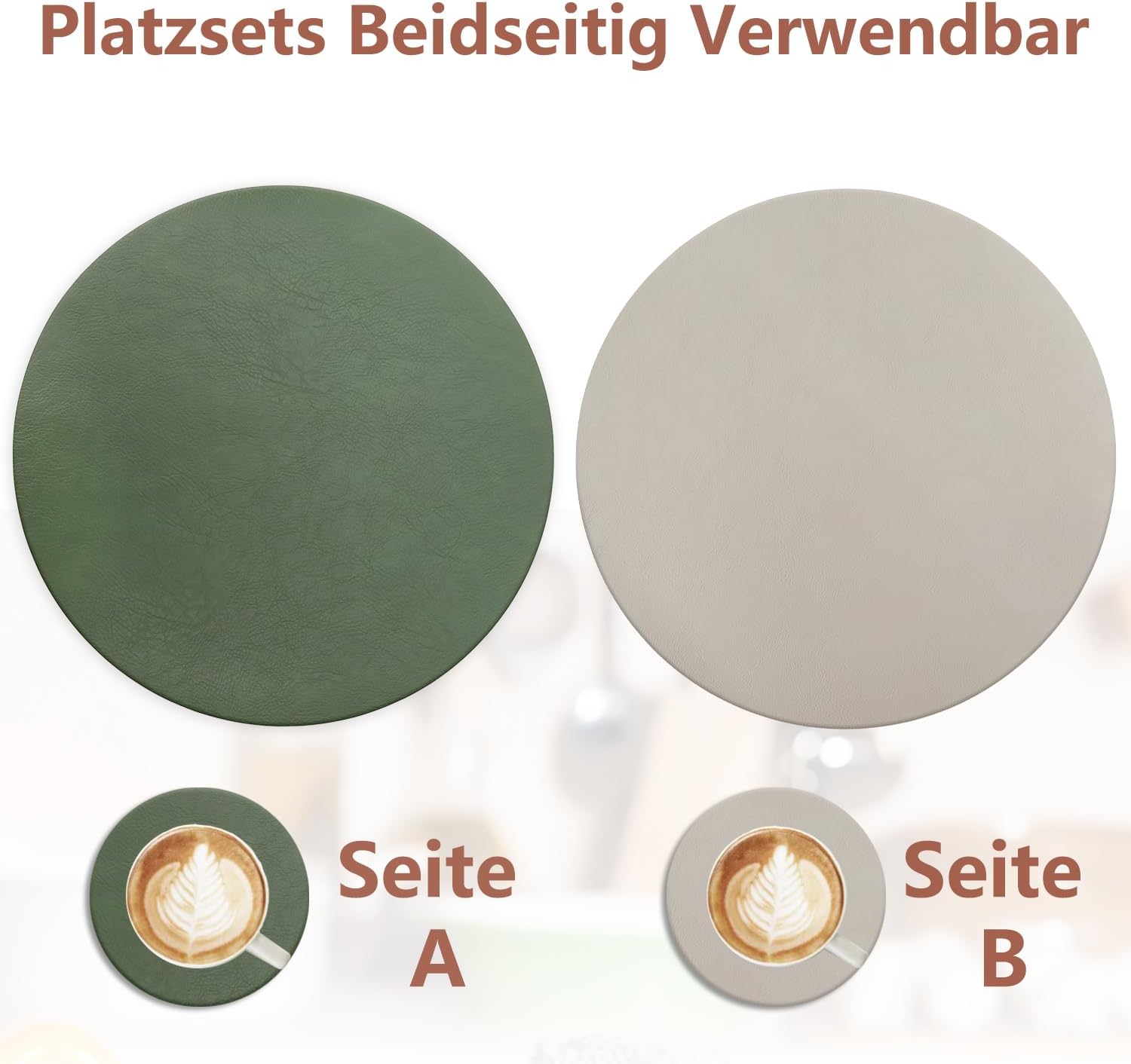 Set de table - lot de 4, cuir PU double face, 36x36cm, lavables, antidérapants