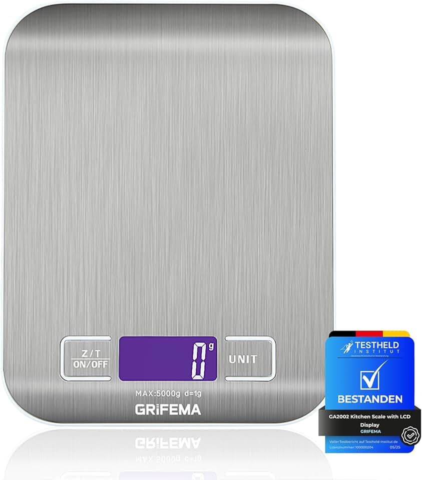 GRIFEMA - balance cuisine GA2002 - 5000g/1g - LCD, tare, inox, 6 unités