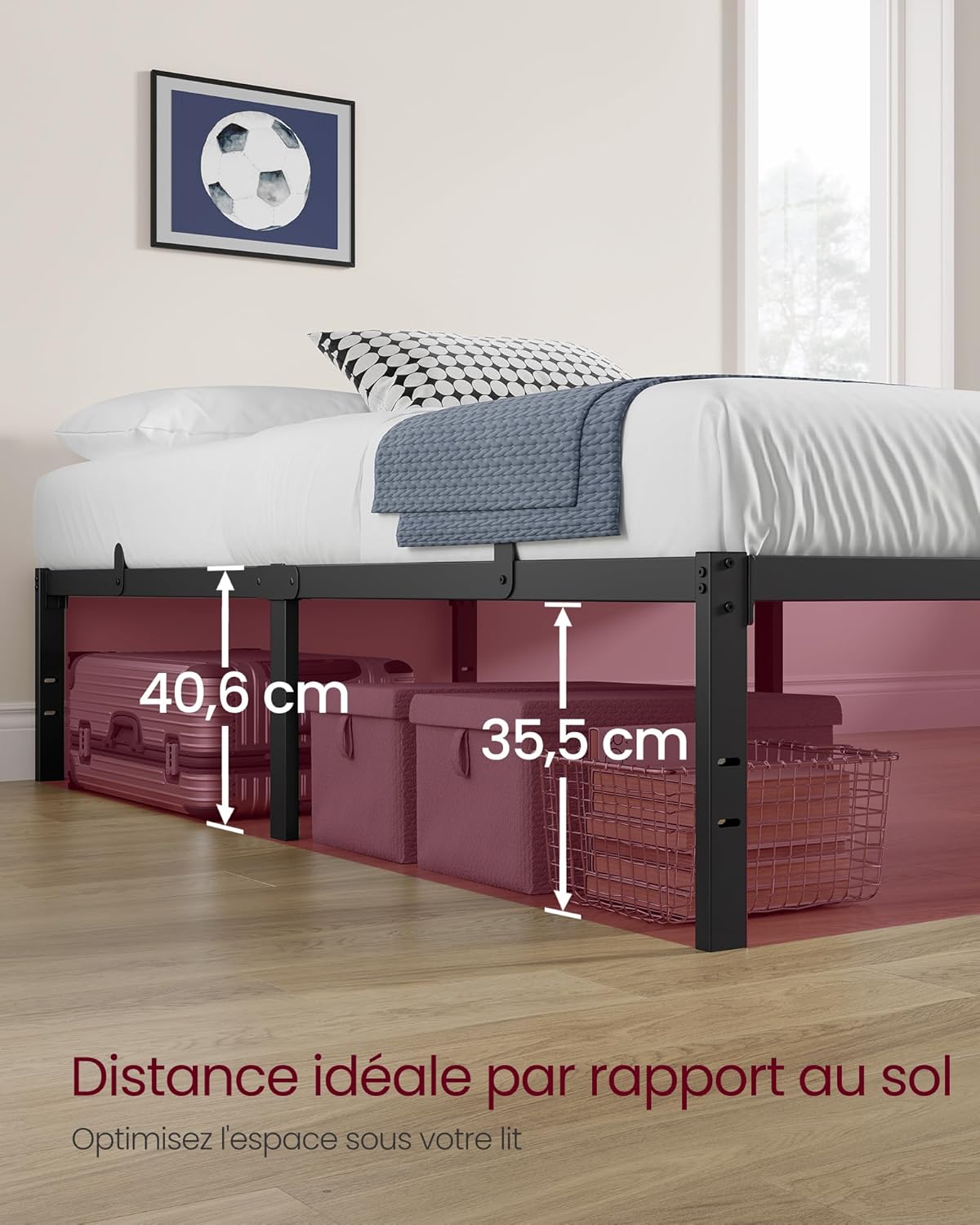 VASAGLE - Cadre de lit moderne - 140x190 cm - métal, rangement, RMB153BD01