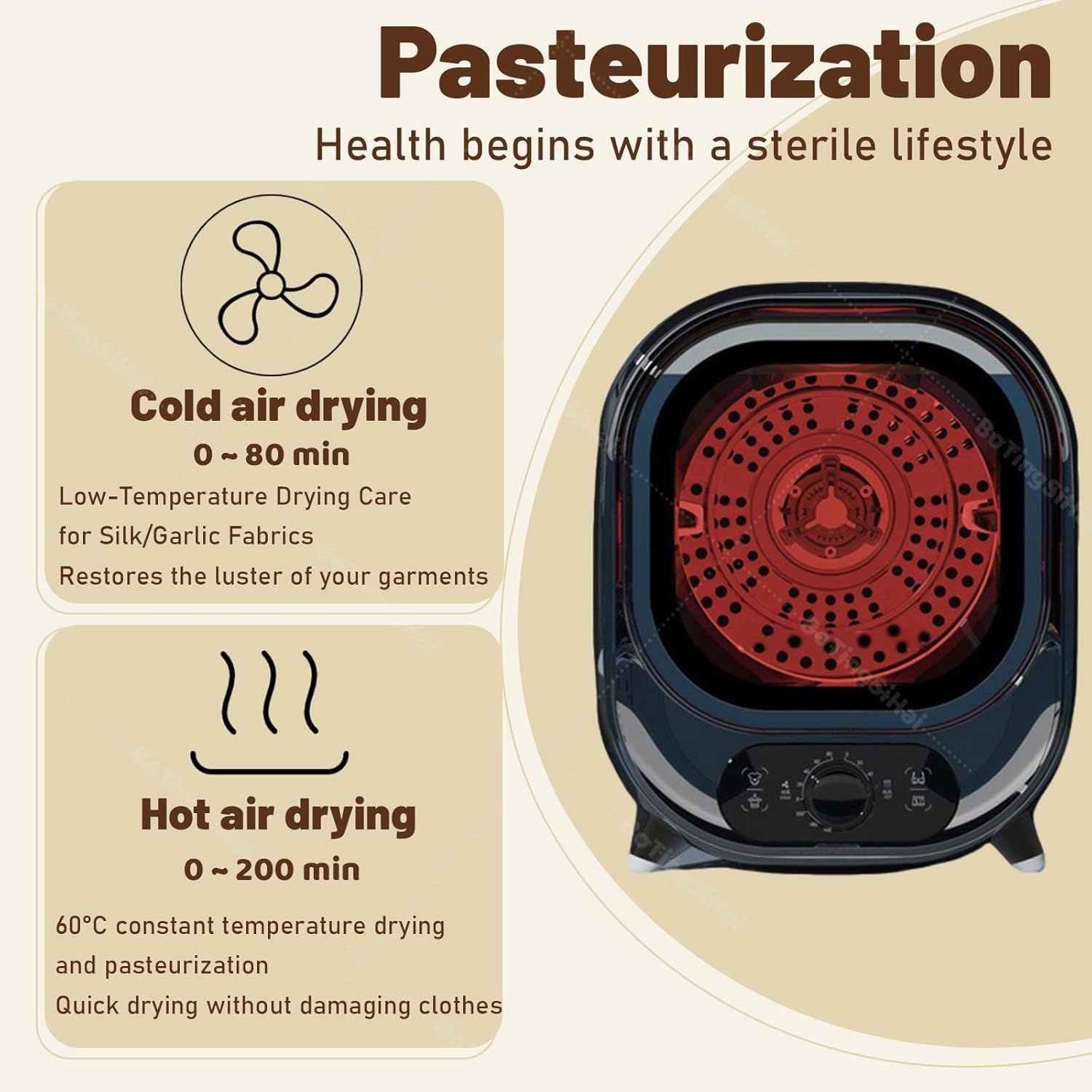 Mini sèche-linge électrique compact, cuve inox, portable, bleu