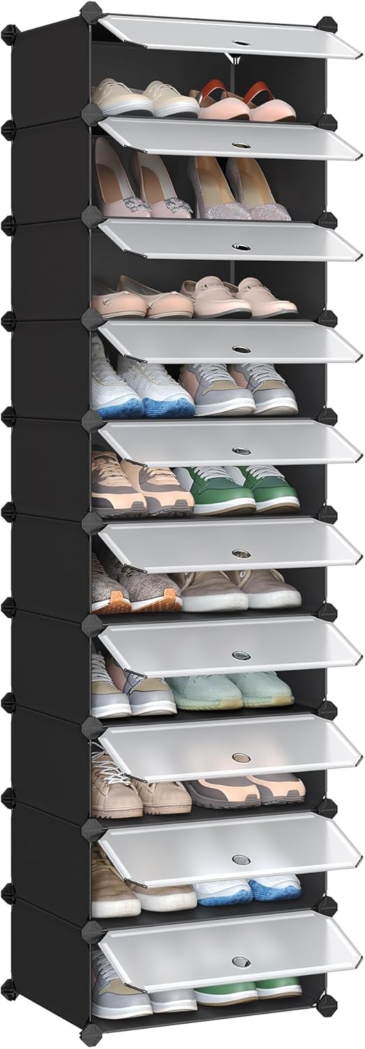 SONGMICS - meuble à chaussures modulable 10 compartiments, env. 60x30x180 cm, capacité 20 paires, noir, LPC10HV1