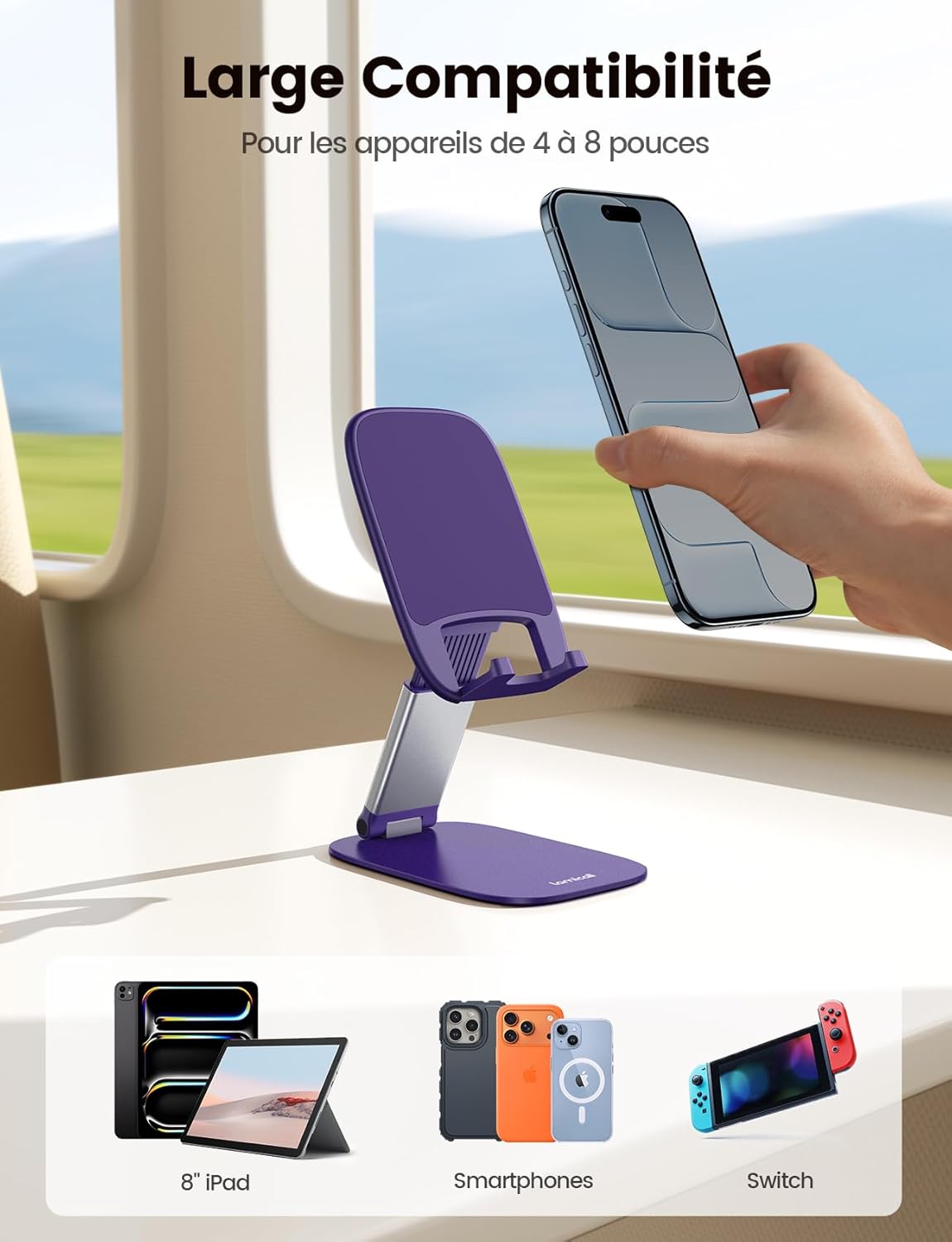 Lamicall - Support Téléphone Pliable - 15mm ultrafin, base métal, hauteur & angle réglables