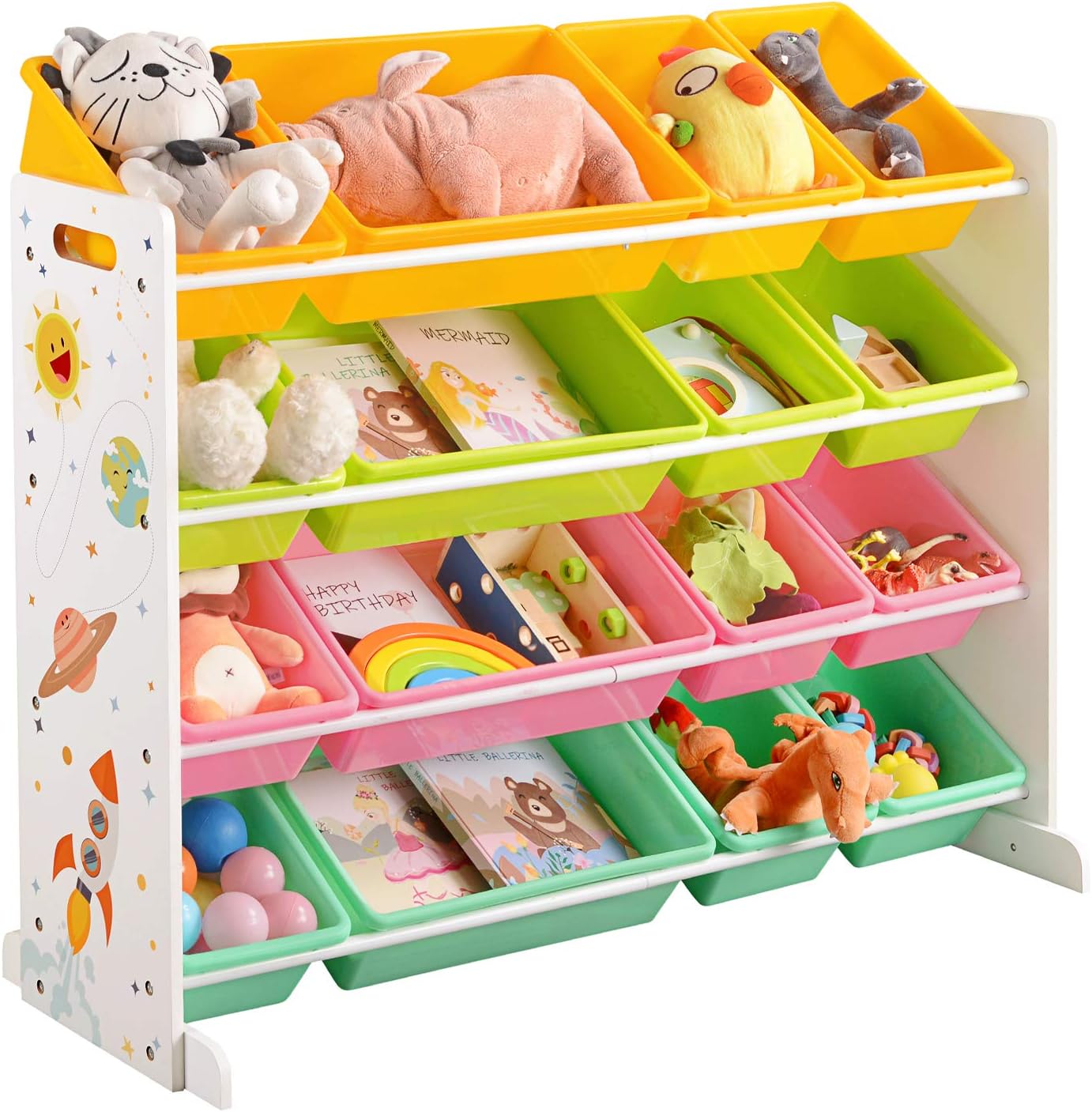 SONGMICS - meuble de rangement enfant - 4 niveaux, 16 bacs colorés, plastique robuste - GKR070W01