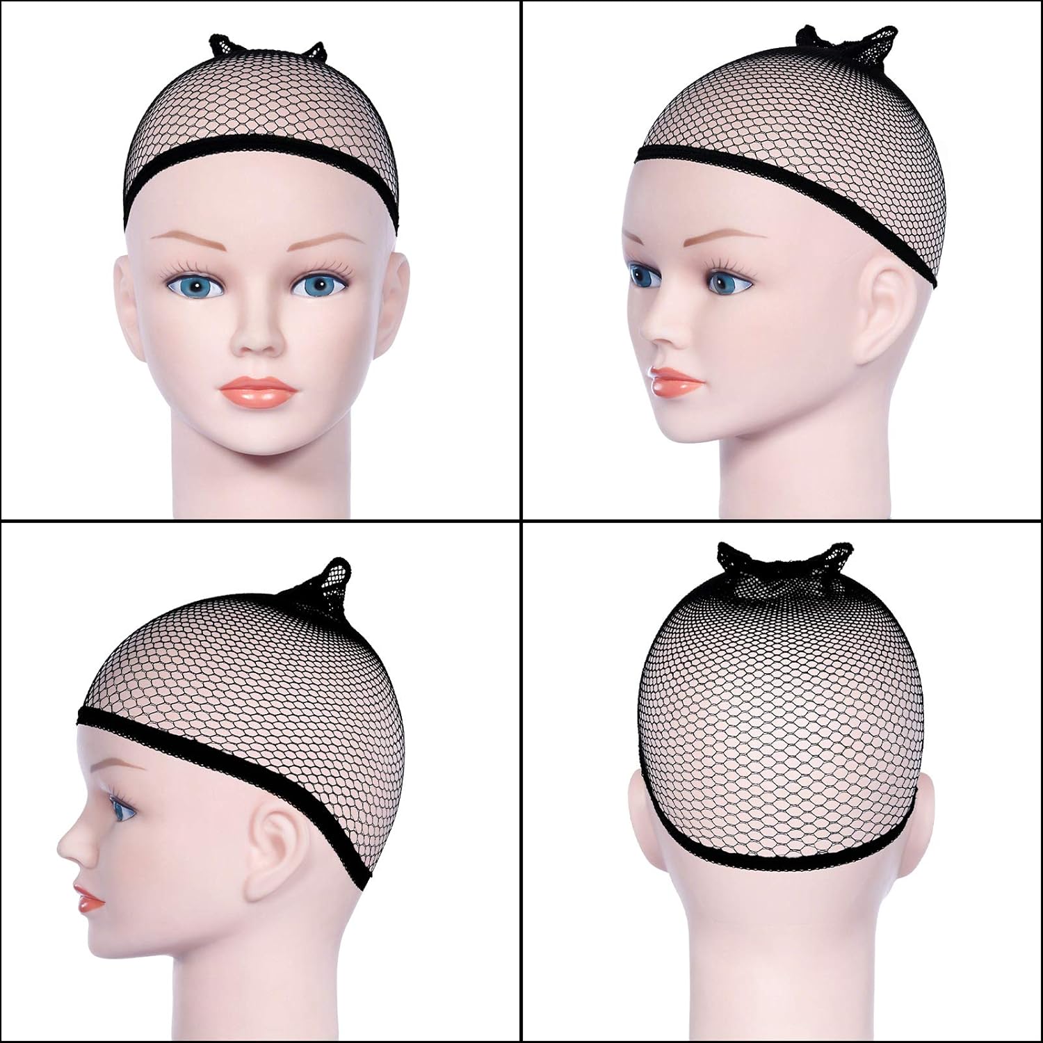 URAQT - Bonnet perruque filet unisexe - 4 pièces - nude et noir