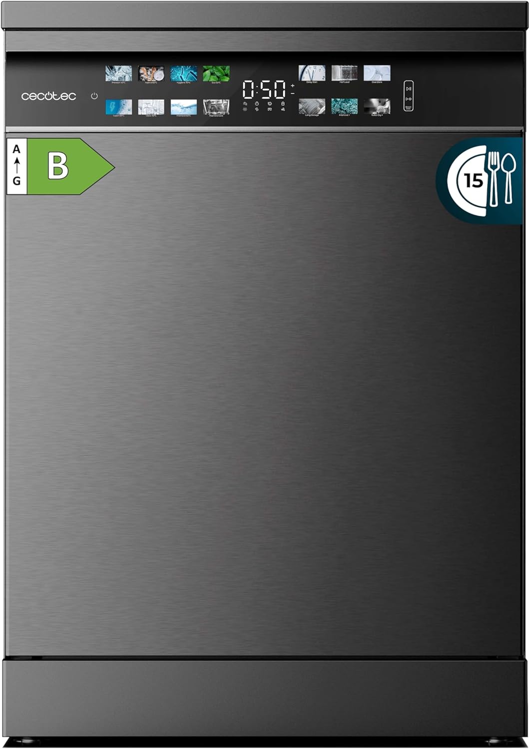 Cecotec - Bolero Aguazero 6700 Dark B - 60cm - 15 couverts, classe B, moteur Inverter Plus, Turbo Dry+