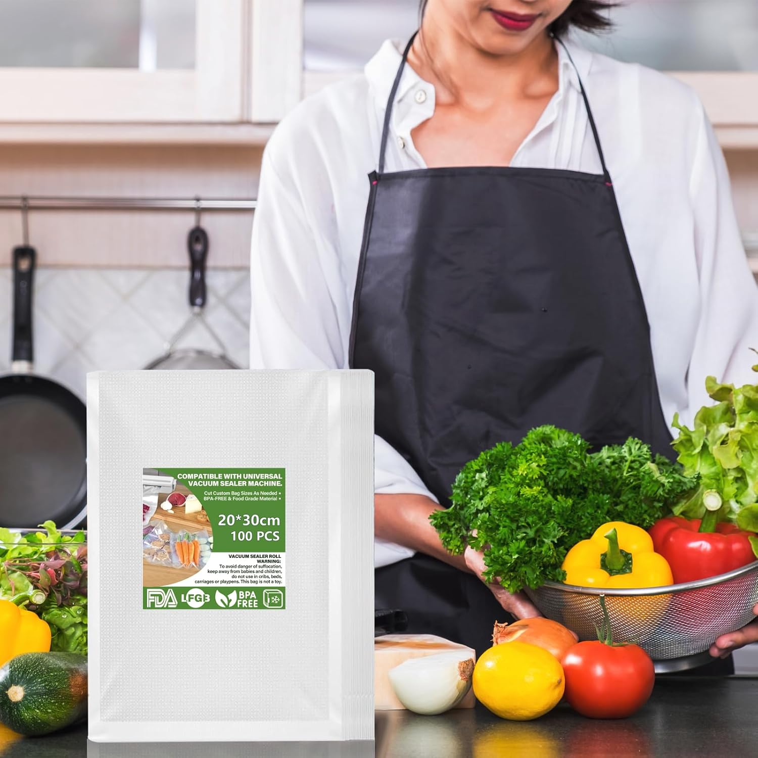 Sac sous vide alimentaire - sachets gaufrés 20x30cm - lot de 100, sans BPA, compatible toutes machines