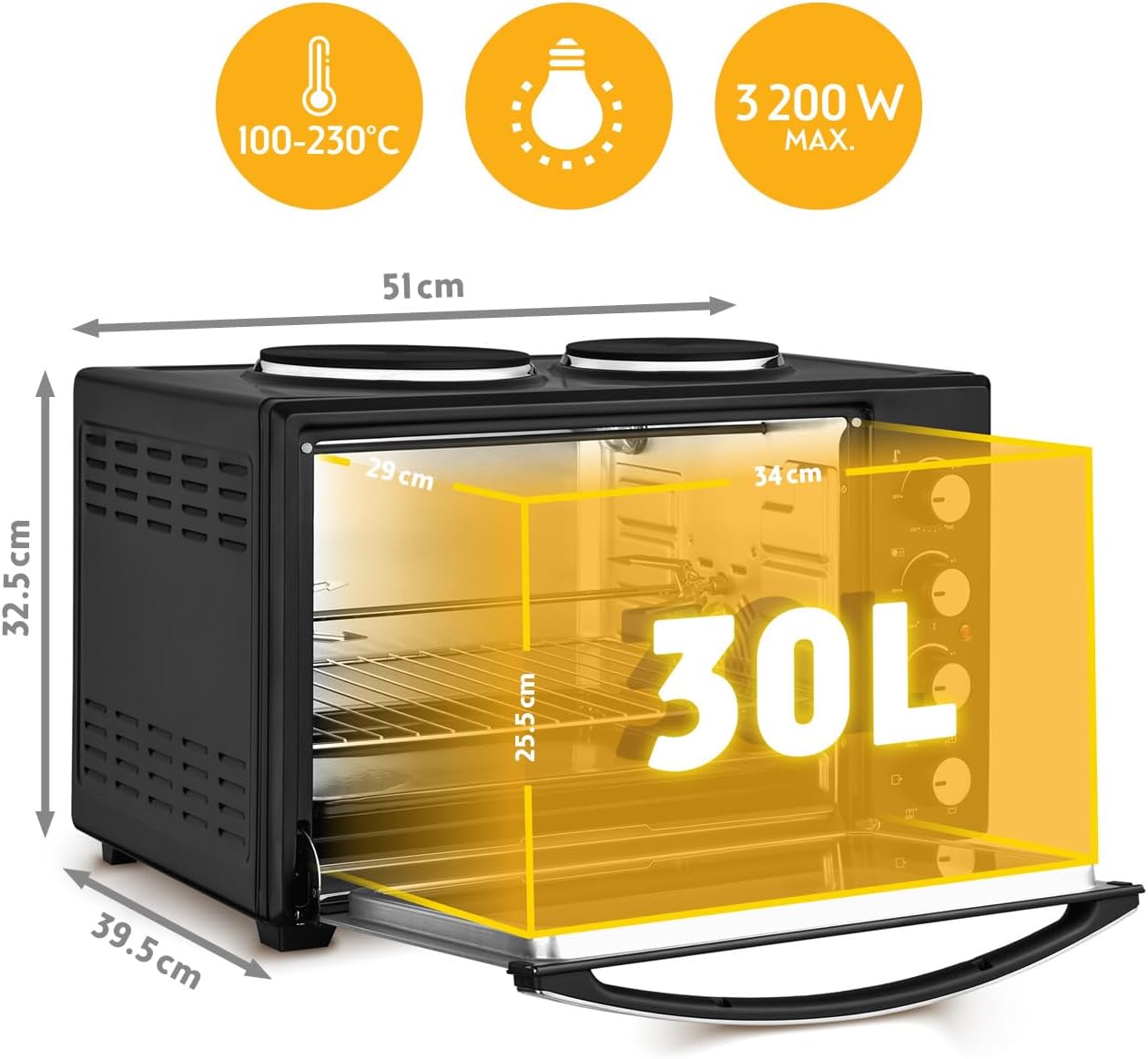 TZS First Austria - Mini-four 30L - 3200W, 230°C, 6 modes - TZSFA-3200
