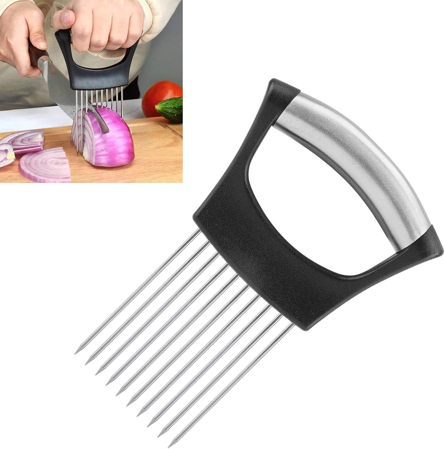 Fourchette à oignon - inox - trancheuse, couteau, ustensile multifonction