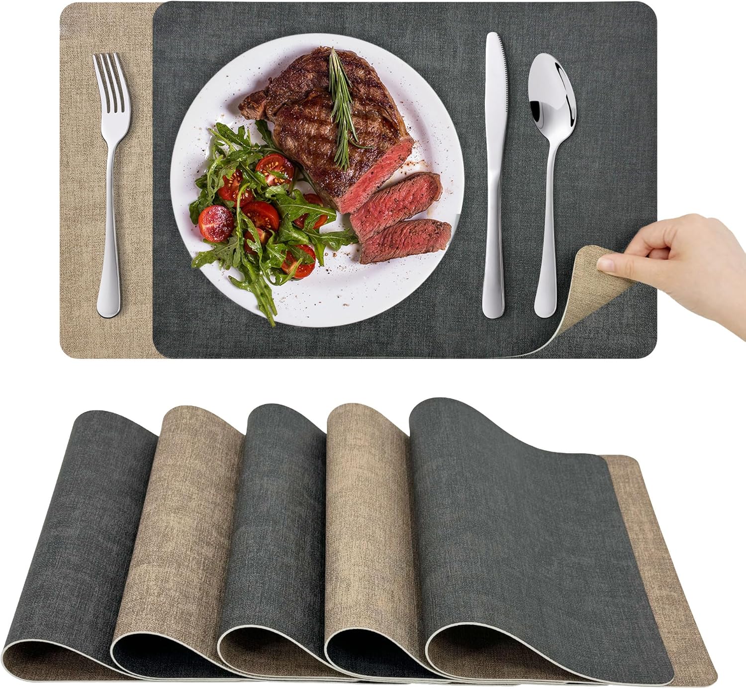 KitchenBoss - Set de table double face 43x30cm - lavable, antidérapant