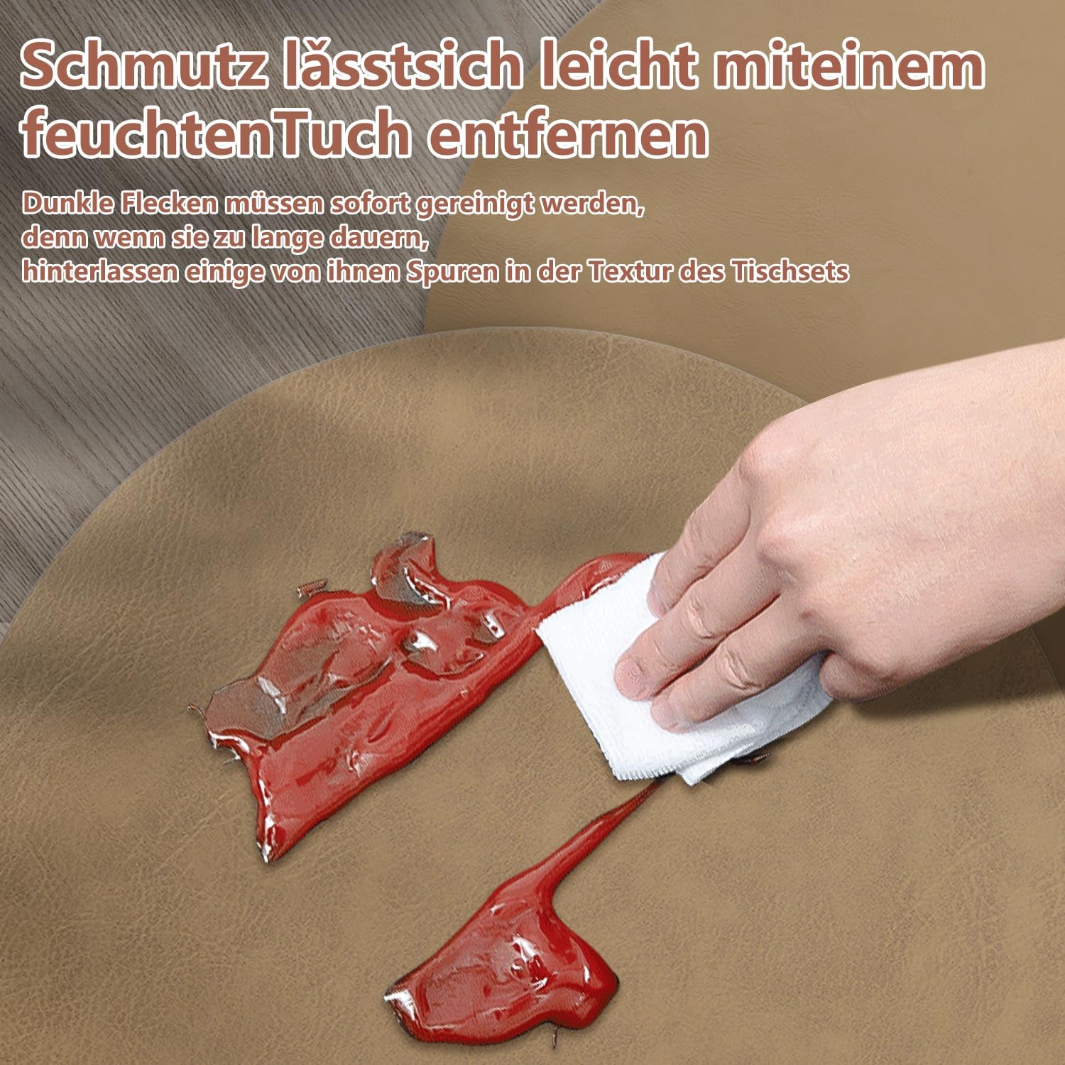 Set de Table - lot de 6 ronds PU double face 36x36cm, lavables, antidérapants, Kaki