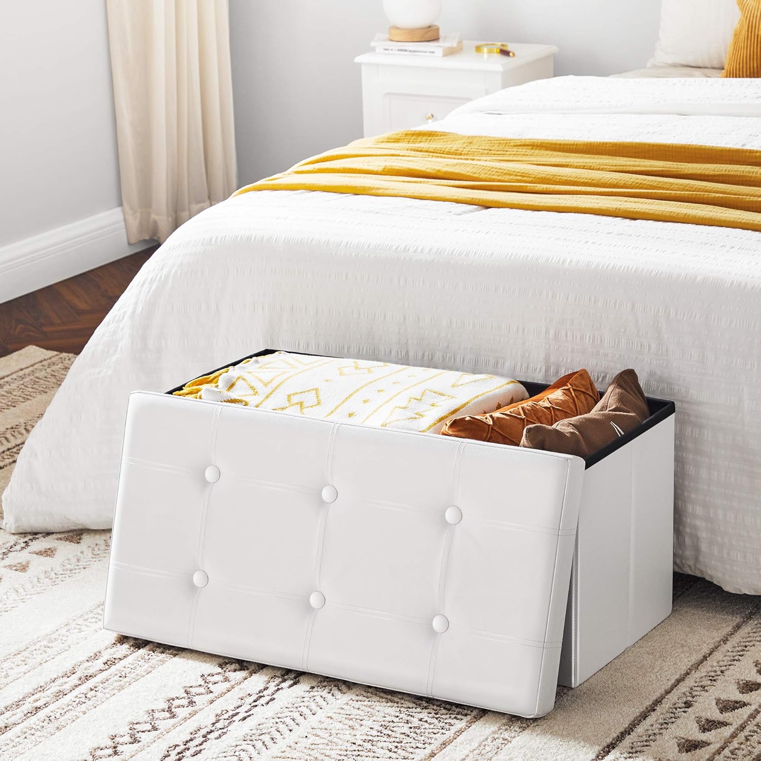 SONGMICS - banc pliable blanc - 76x38x38cm, PVC, 80L, 300kg - LSF106