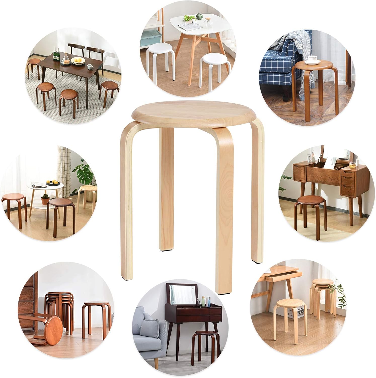 IBUYKE - Chaises salle à manger empilables bois massif, assise lisse, 4 pièces - RF-752-4