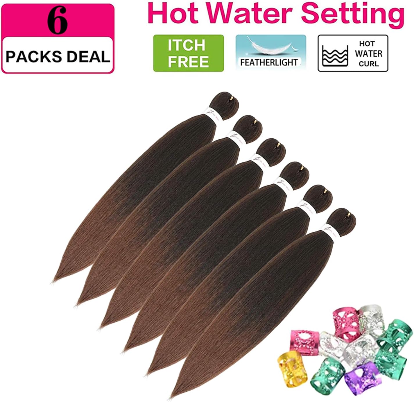 Extensions de cheveux tressés courtes 20” brunes ombrées lisses 6 paquets T1B/30#