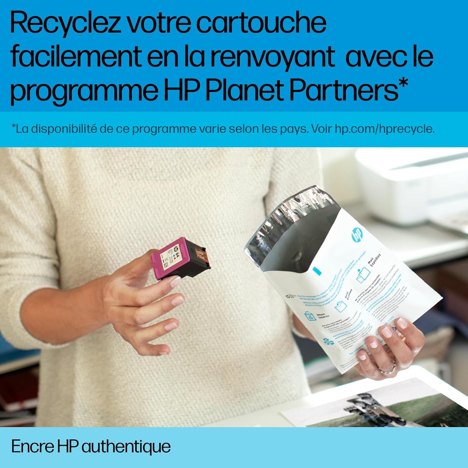HP - 62 série - Pack de 2 cartouches d'encre, couleurs variées, compatible Envy/OfficeJet - N9J71AE