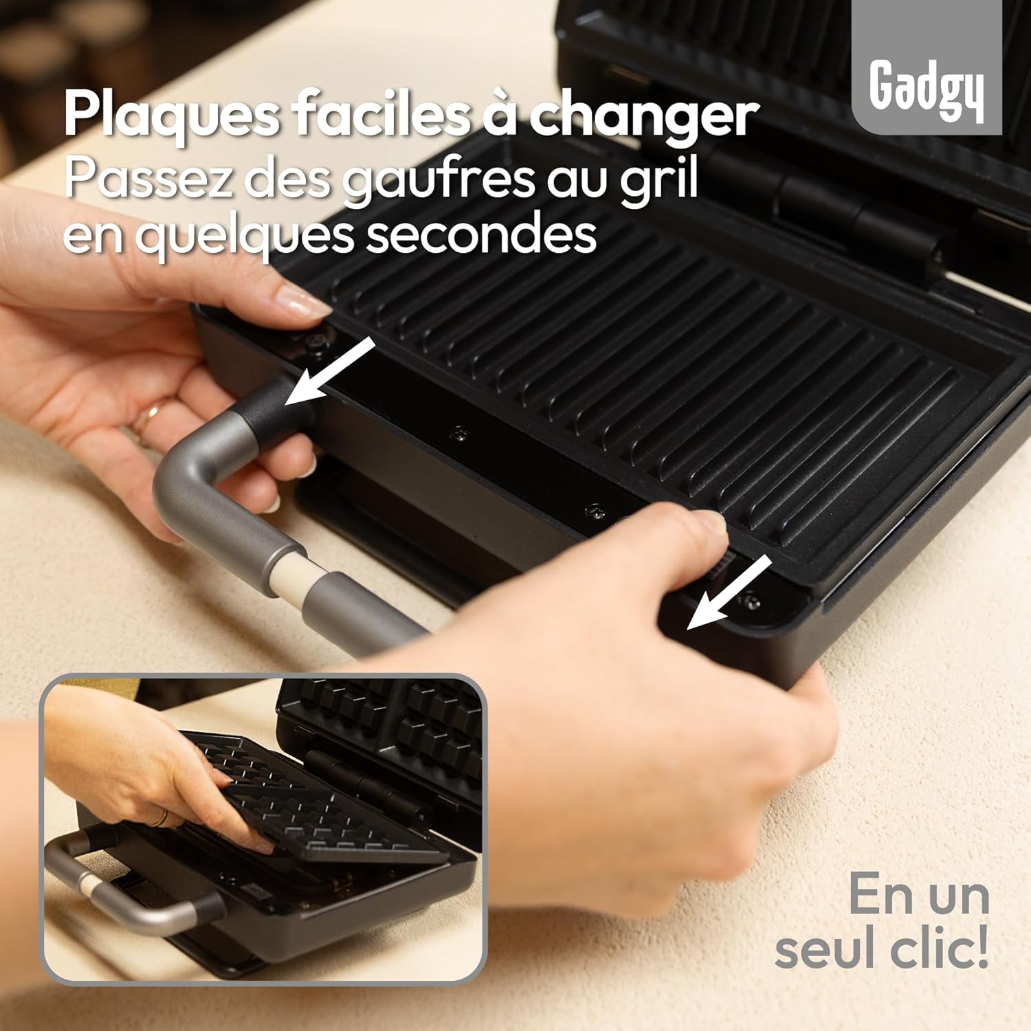 Gadgy - 2 en 1 Gaufrier/Croque-Monsieur - plaques amovibles, thermostat, rangement vertical