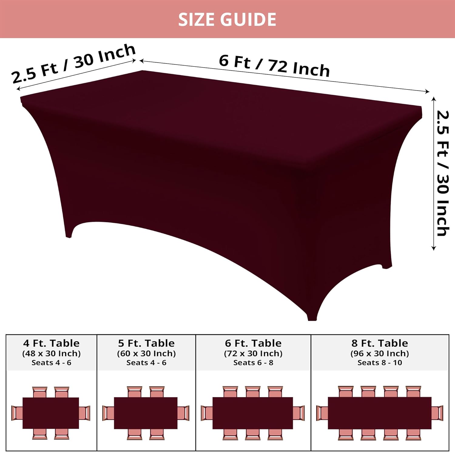 Utopia Kitchen - Lot de 2 nappes élasthanne 183x76x76cm - ajustées, lavables, infroissables, extensibles