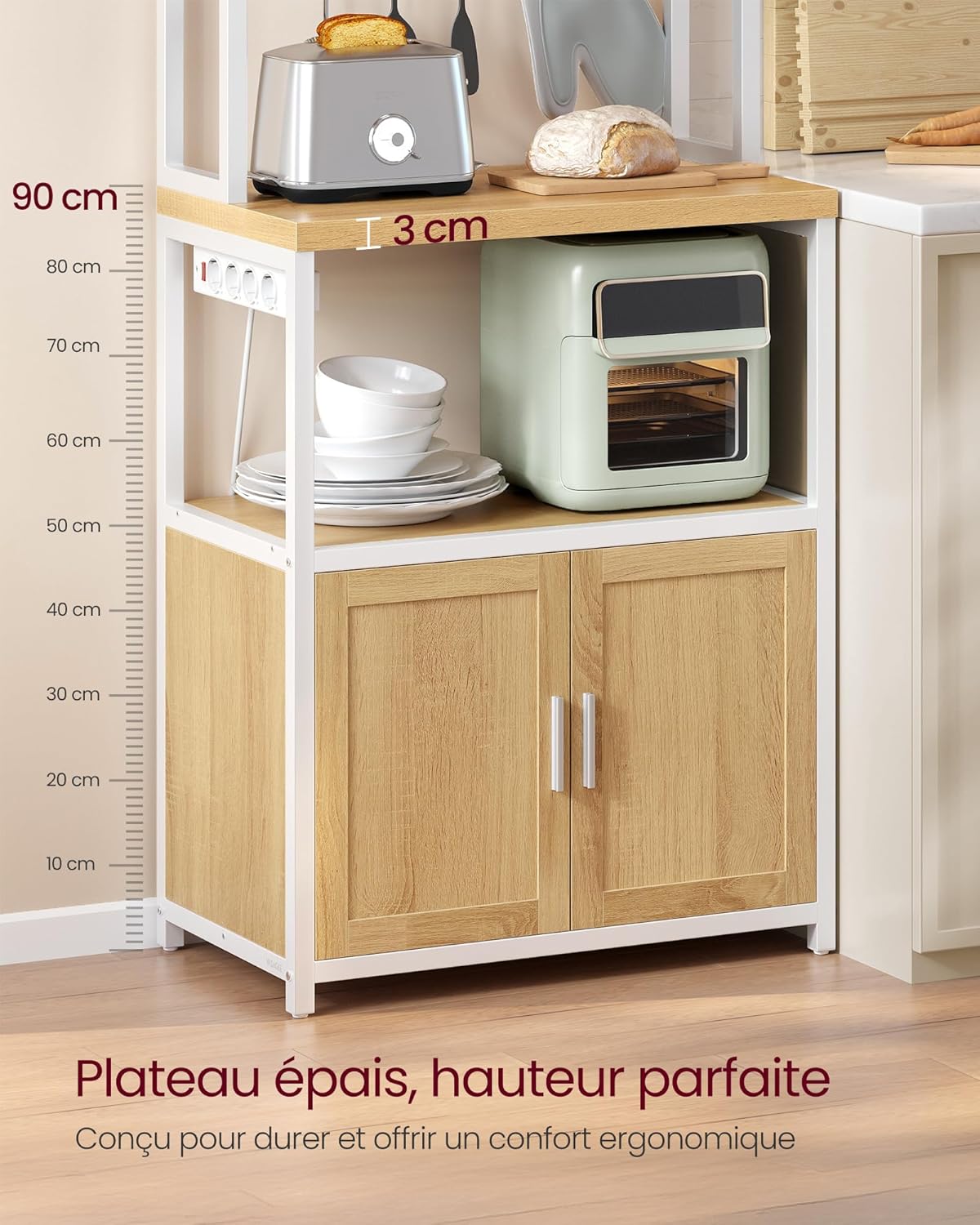 VASAGLE - étagère de cuisine, 40x60x170 cm, multiprise, crochets, KKS058Y02