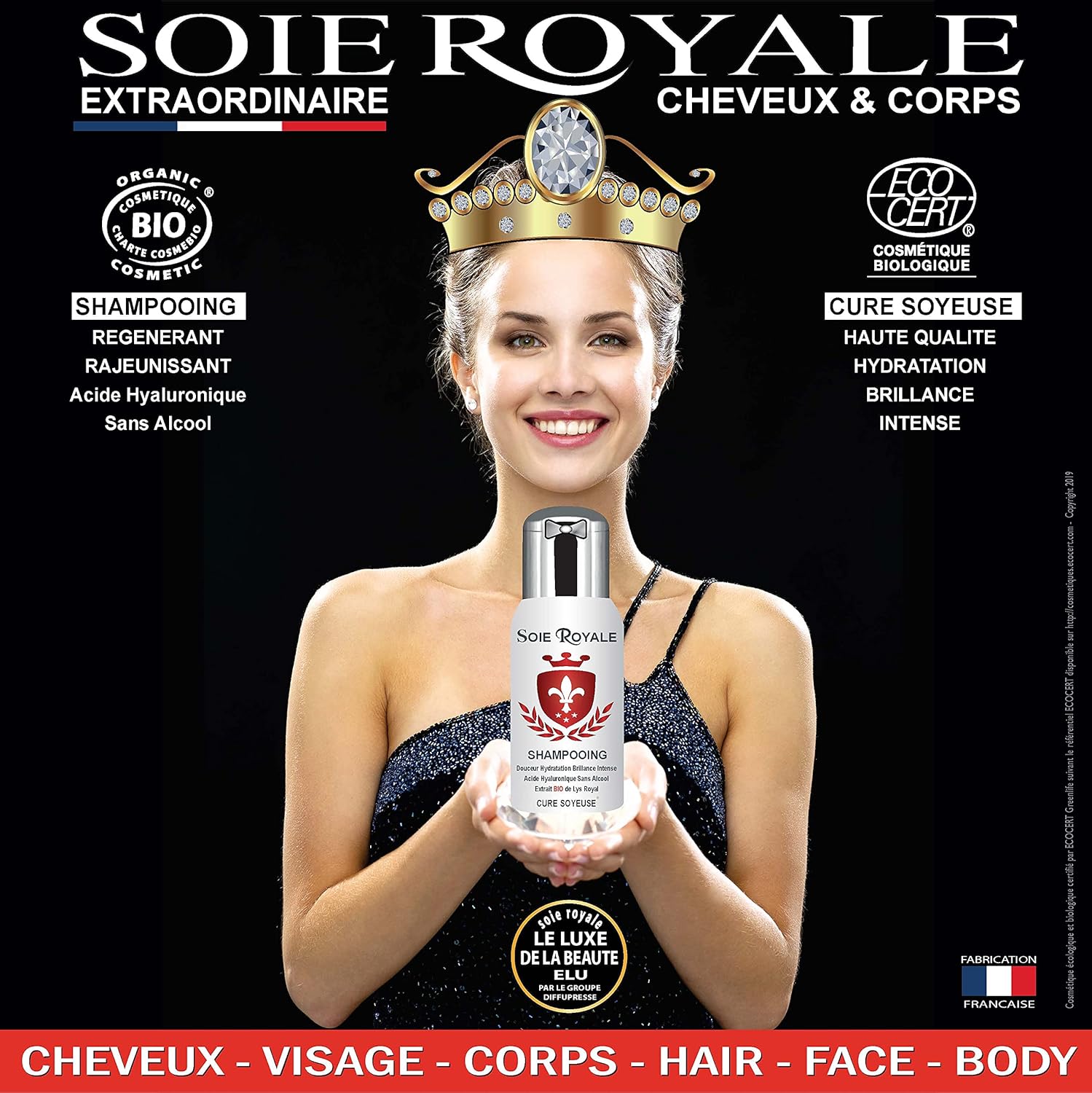 Coffret soins BIO - sérum 66ml, shampoing 125ml - hydratant, brillance, fleur de lys, coco, acide hyaluronique, certifié