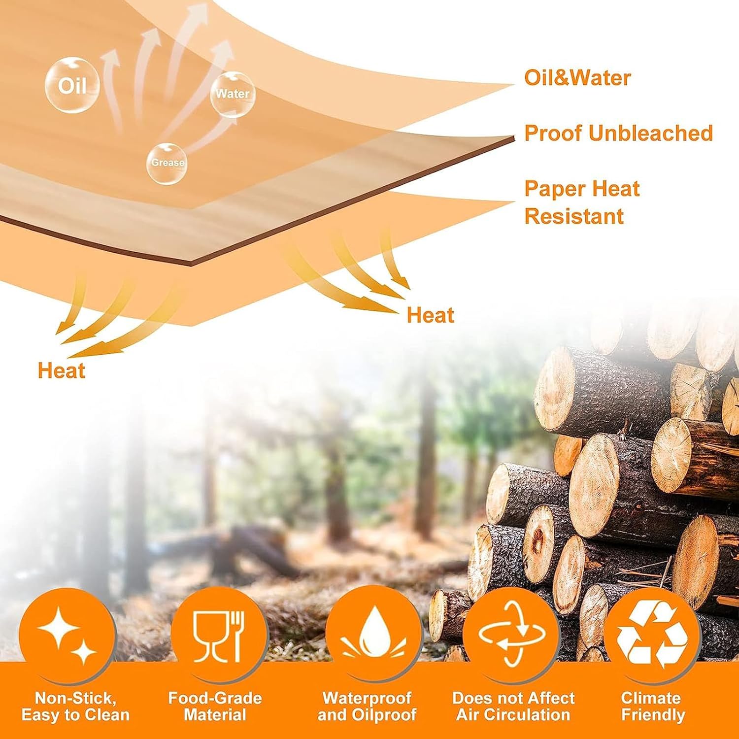 Papier cuisson rectangulaire - 22x14cm - 120pcs, compatible friteuses 7.6-9.5L - AF300EU/AF400EU