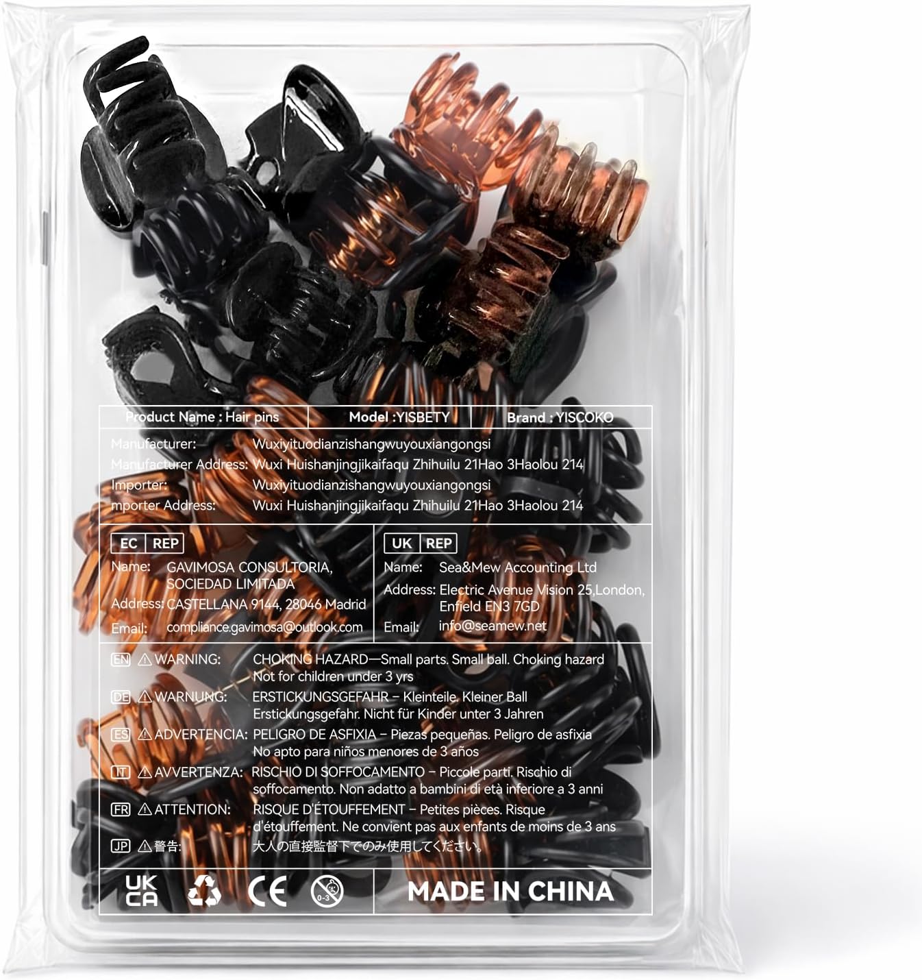 Petites pinces à cheveux - lot de 24 - antidérapantes, étui inclus, noir et marron