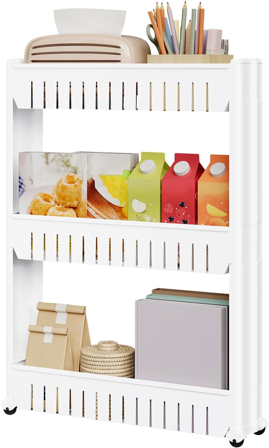 WOLTU - étagère de niche roulante 3 compartiments, blanc, compacte