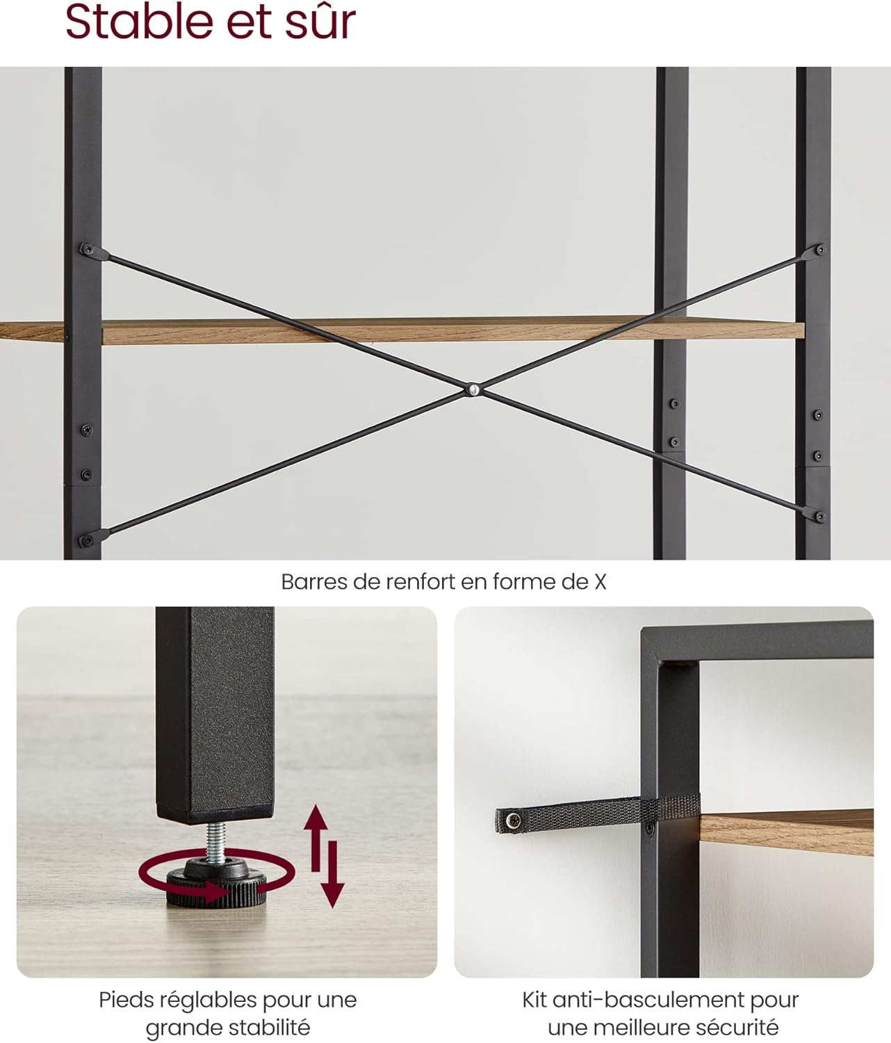 VASAGLE - étagère industrielle 6 niveaux - 30x80x186 cm - rangement robuste LLS082B48