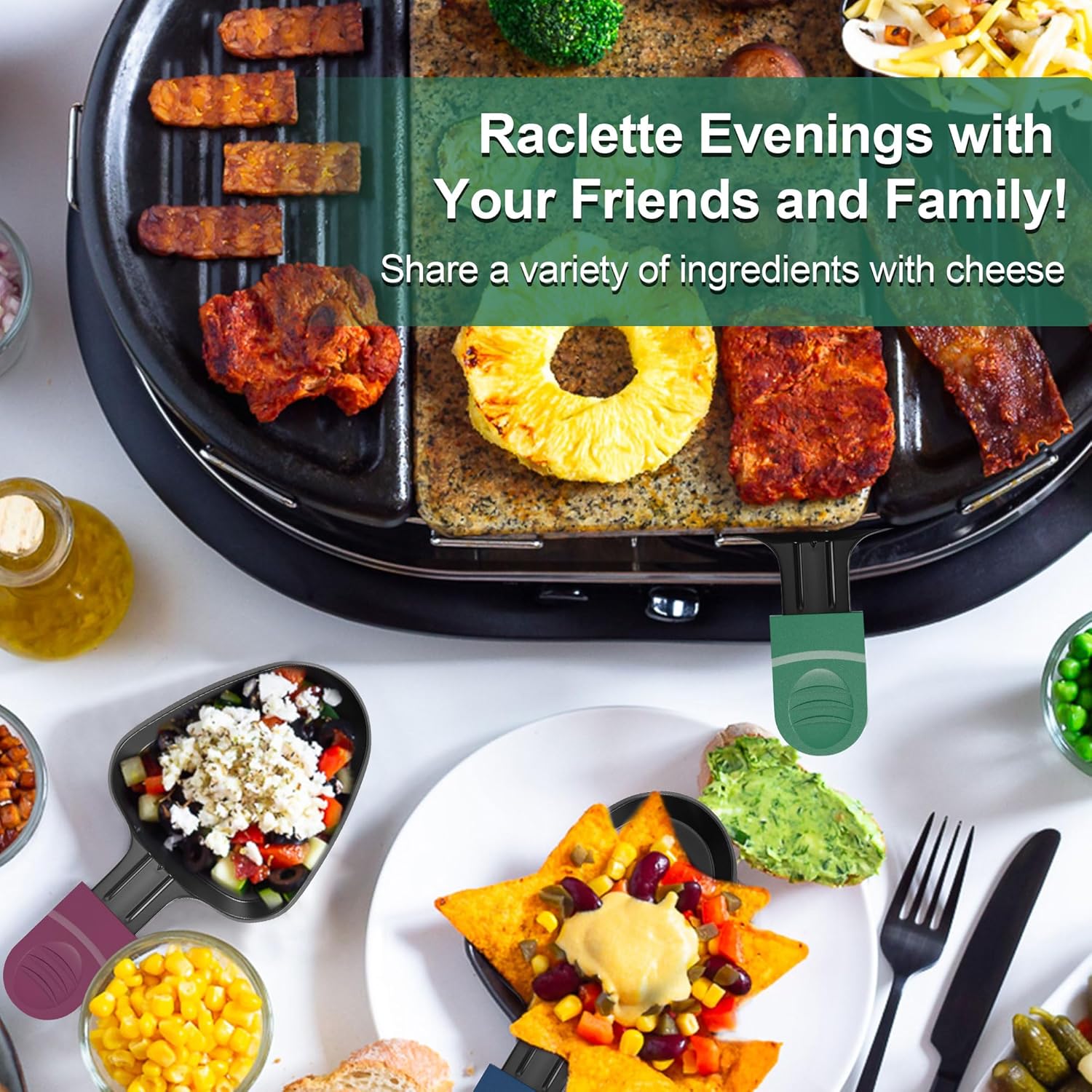 Poêlons à raclette triangulaires - 8 pièces - poignée colorée, antiadhésif, lavable au lave-vaisselle