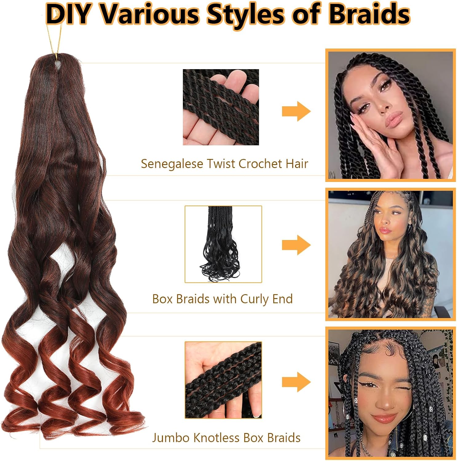 Meches braids - French Curl Bouclé 41cm - 7 paquets cheveux 1B/350