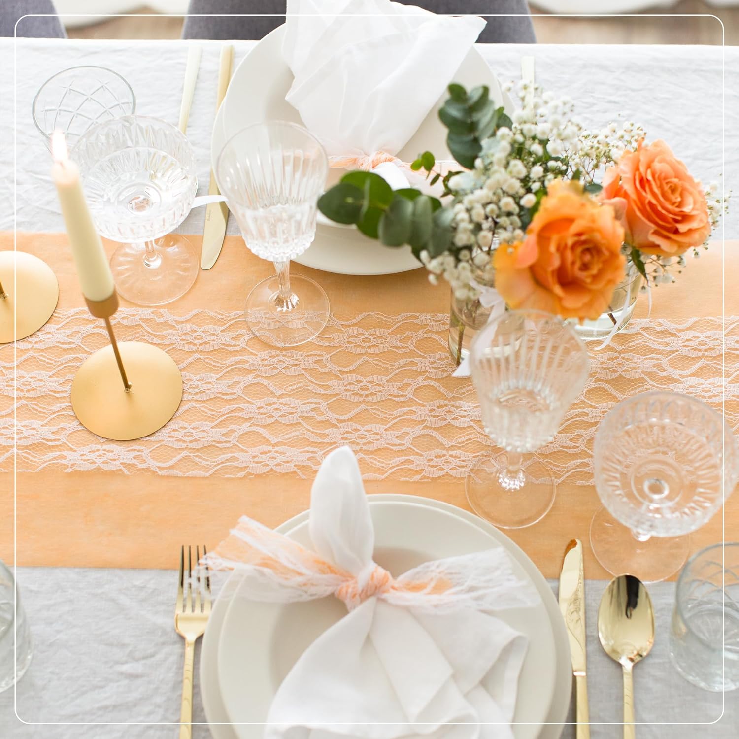100%Mosel - Chemin de table décoratif - 30x2500cm - tissu non tissé, abricot-pêche