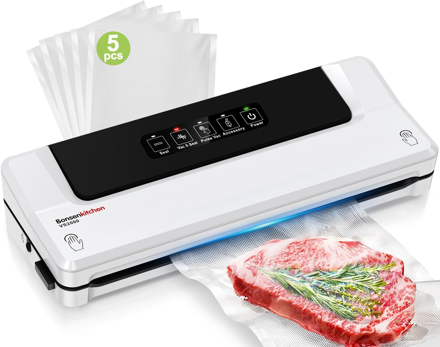 Bonsenkitchen - machine sous vide alimentaire compacte, 5 sacs inclus