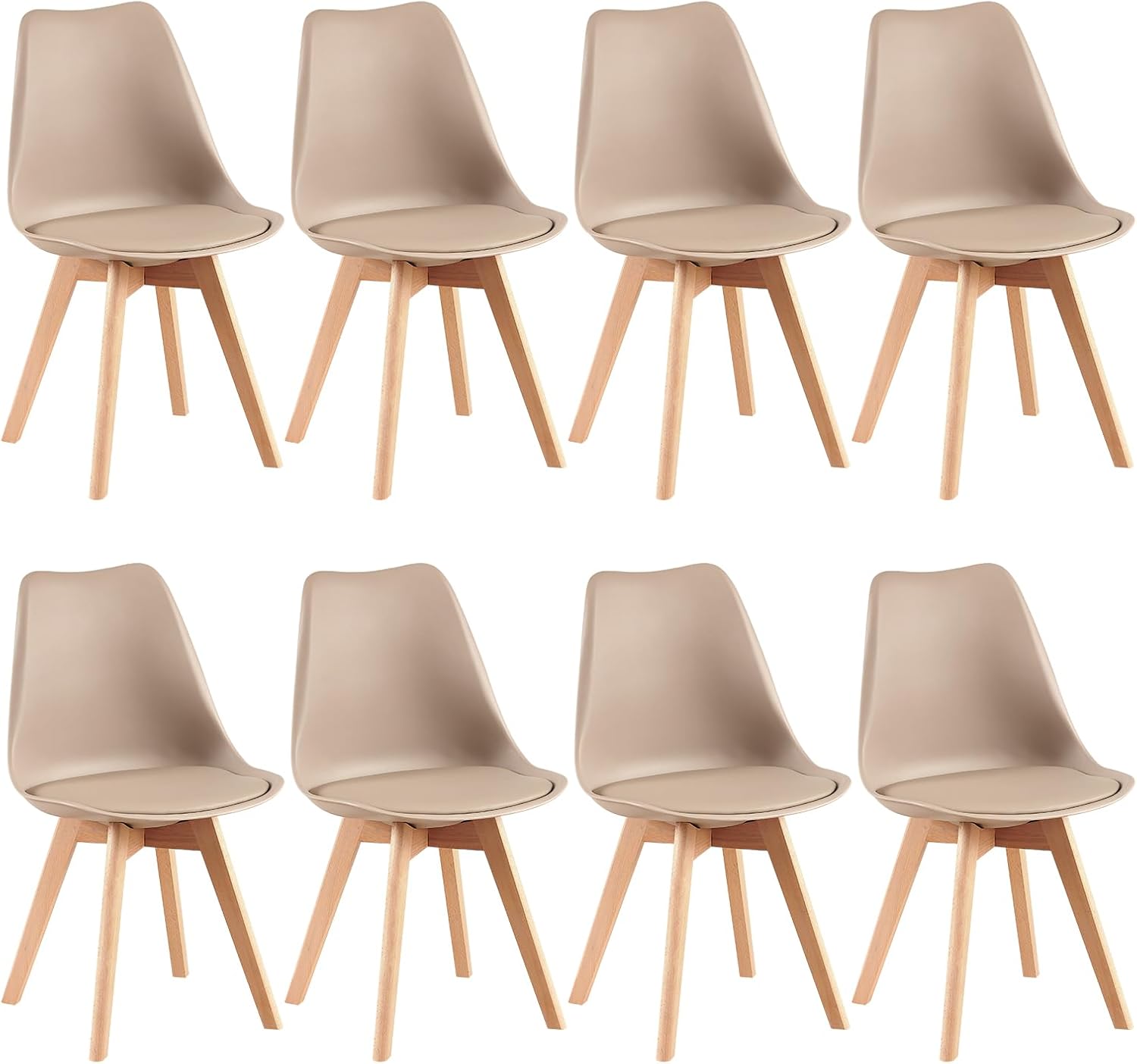 EGGREE - lot de 8 chaises scandinaves - bois hêtre - assise rembourrée, kaki clair