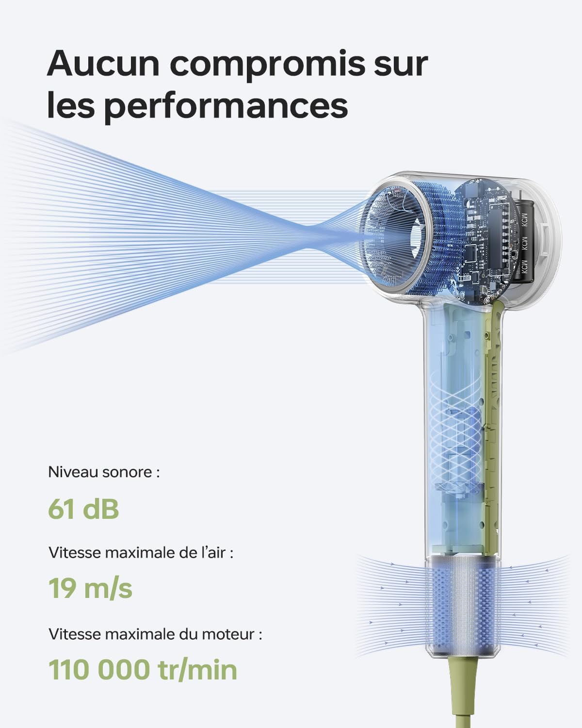 Laifen - Mini sèche-cheveux - 299g - ions négatifs, moteur brushless, séchage rapide, mode enfant, buse magnétique, 200M