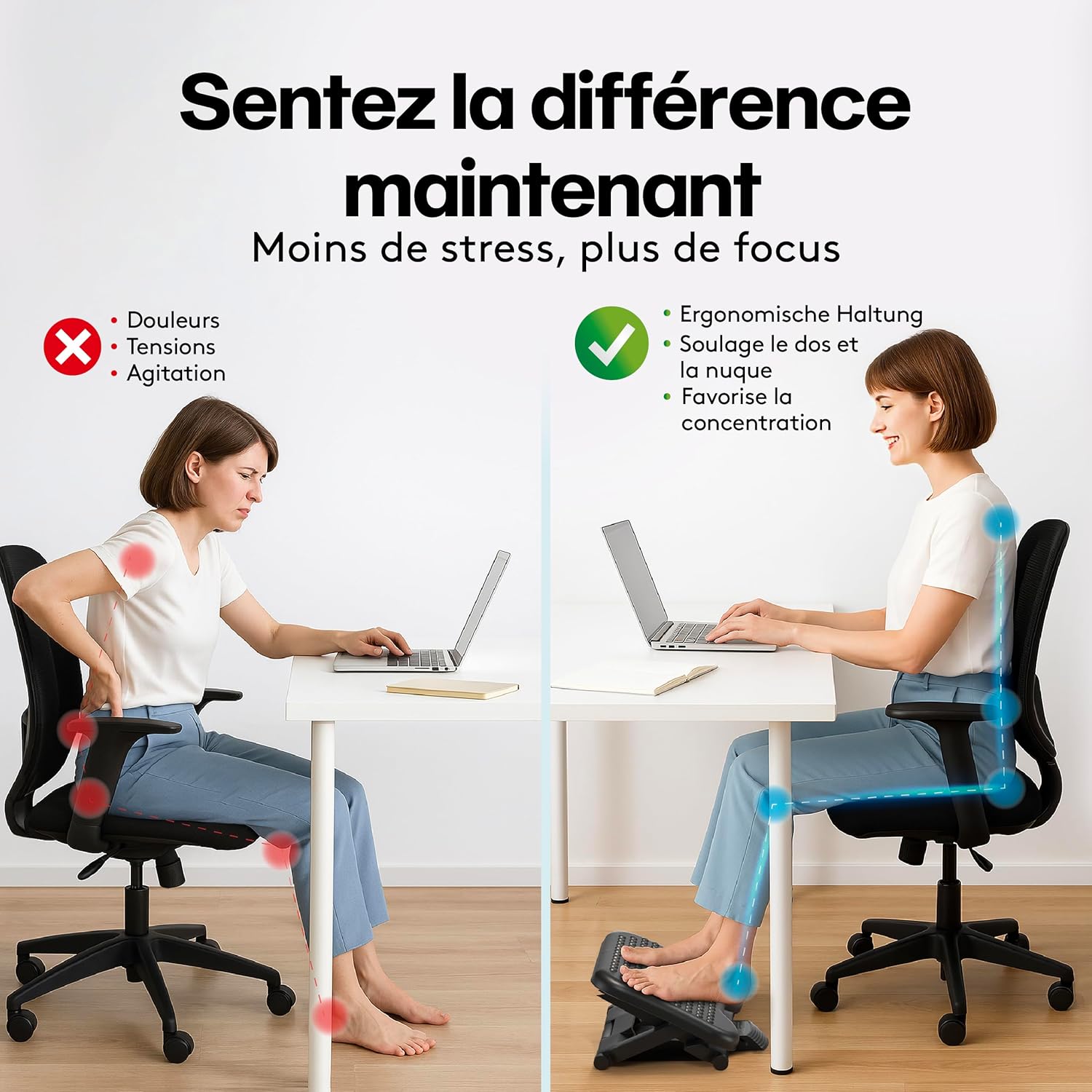 ACROPAQ - repose-pieds 3 hauteurs - inclinaison -30°/+30° - antidérapant, gris