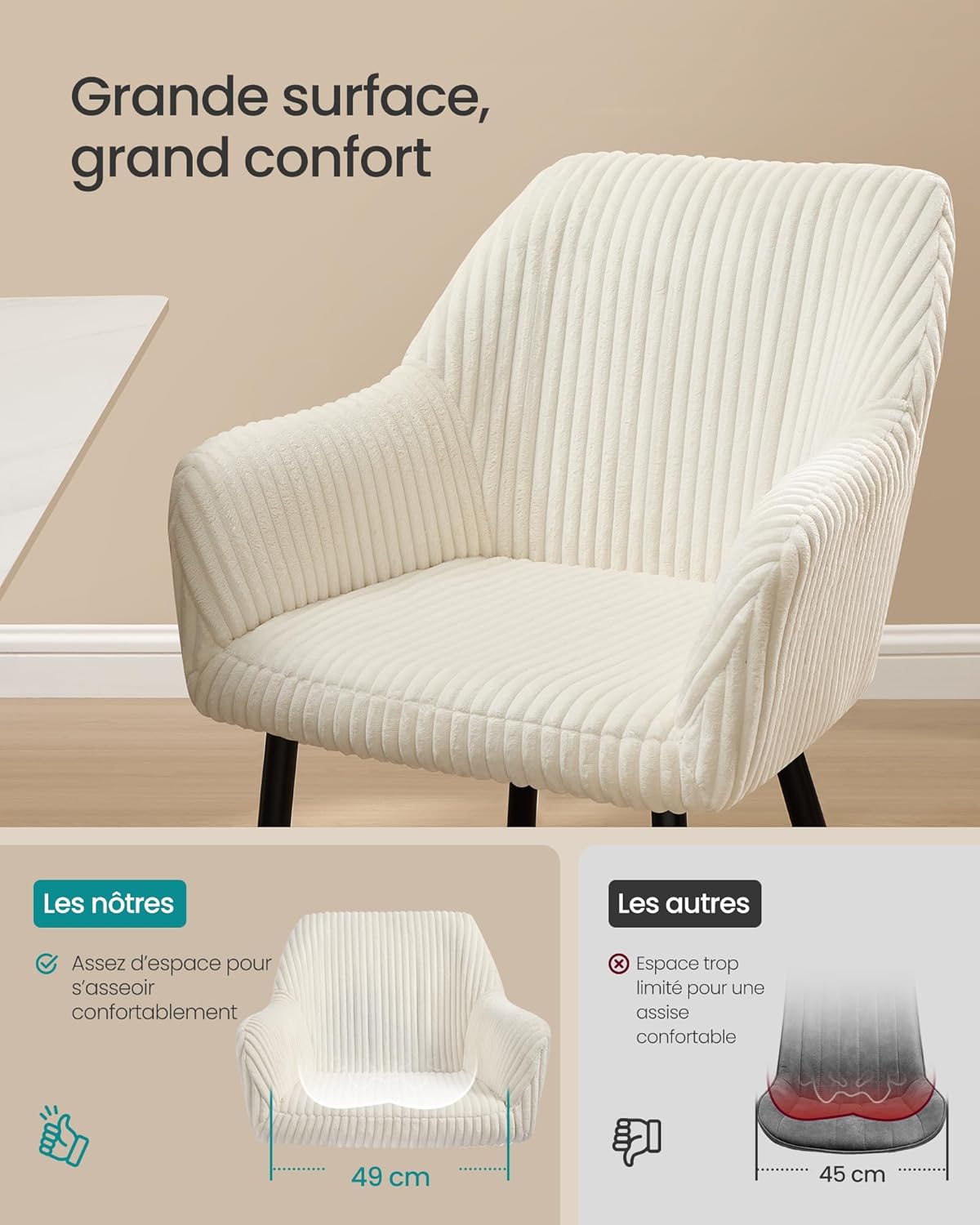 SONGMICS - chaises velours salle à manger, accoudoirs, 120kg, LDC087WD01-2J