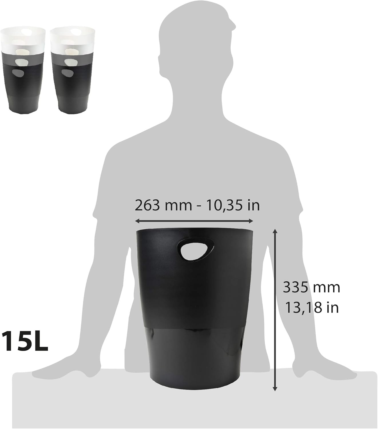Exacompta - corbeilles ECOBIN 15L, poignées, bureau 26,3x26,3x33,5cm 45398D