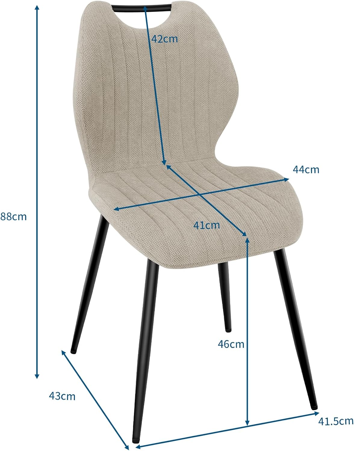 Chaises de salle à manger - Lot de 6 - tissu gris brun, pieds métal, dossier confortable
