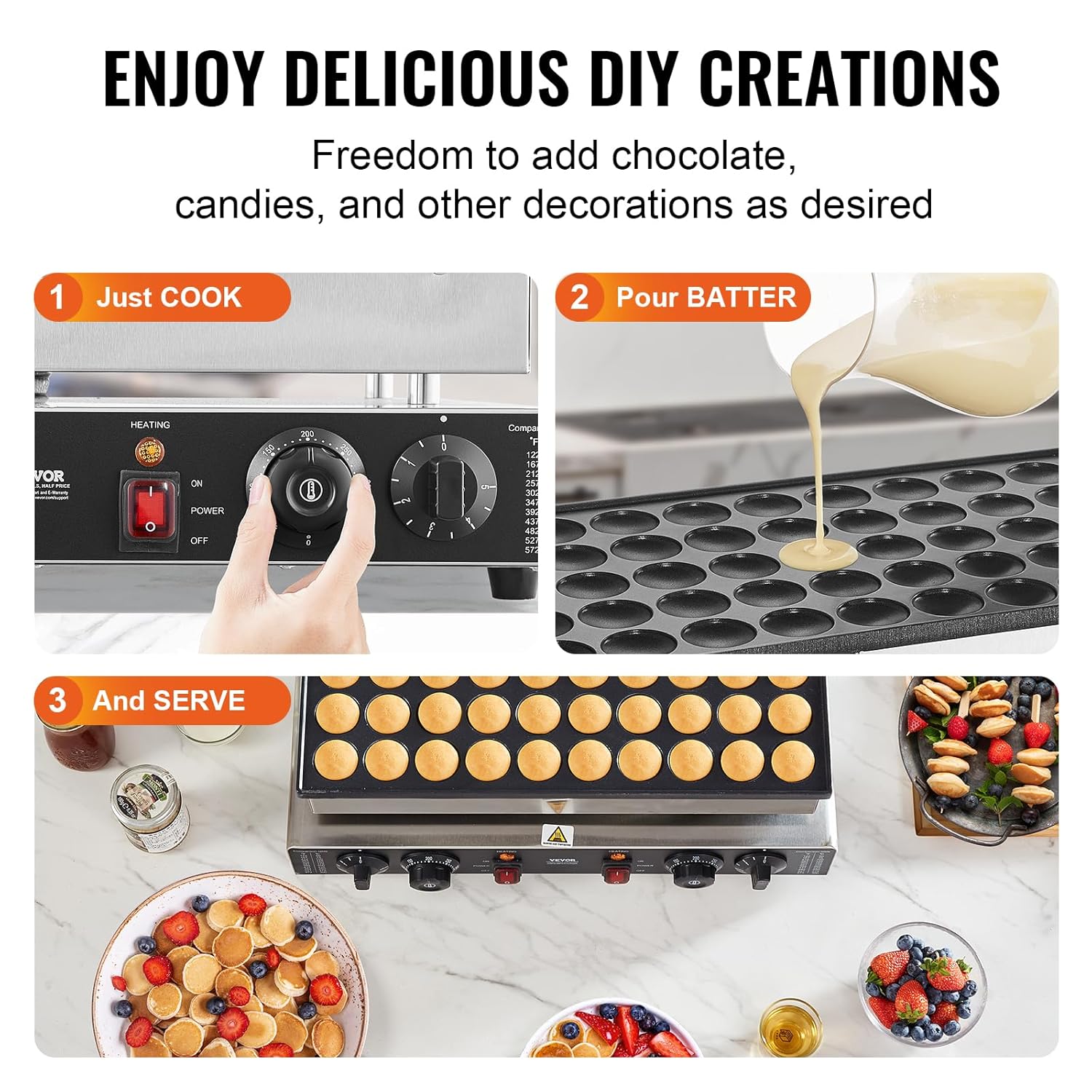 VEVOR – Appareil à Pancake, 43mm, 50 pièces, 1700W, inox, réglable