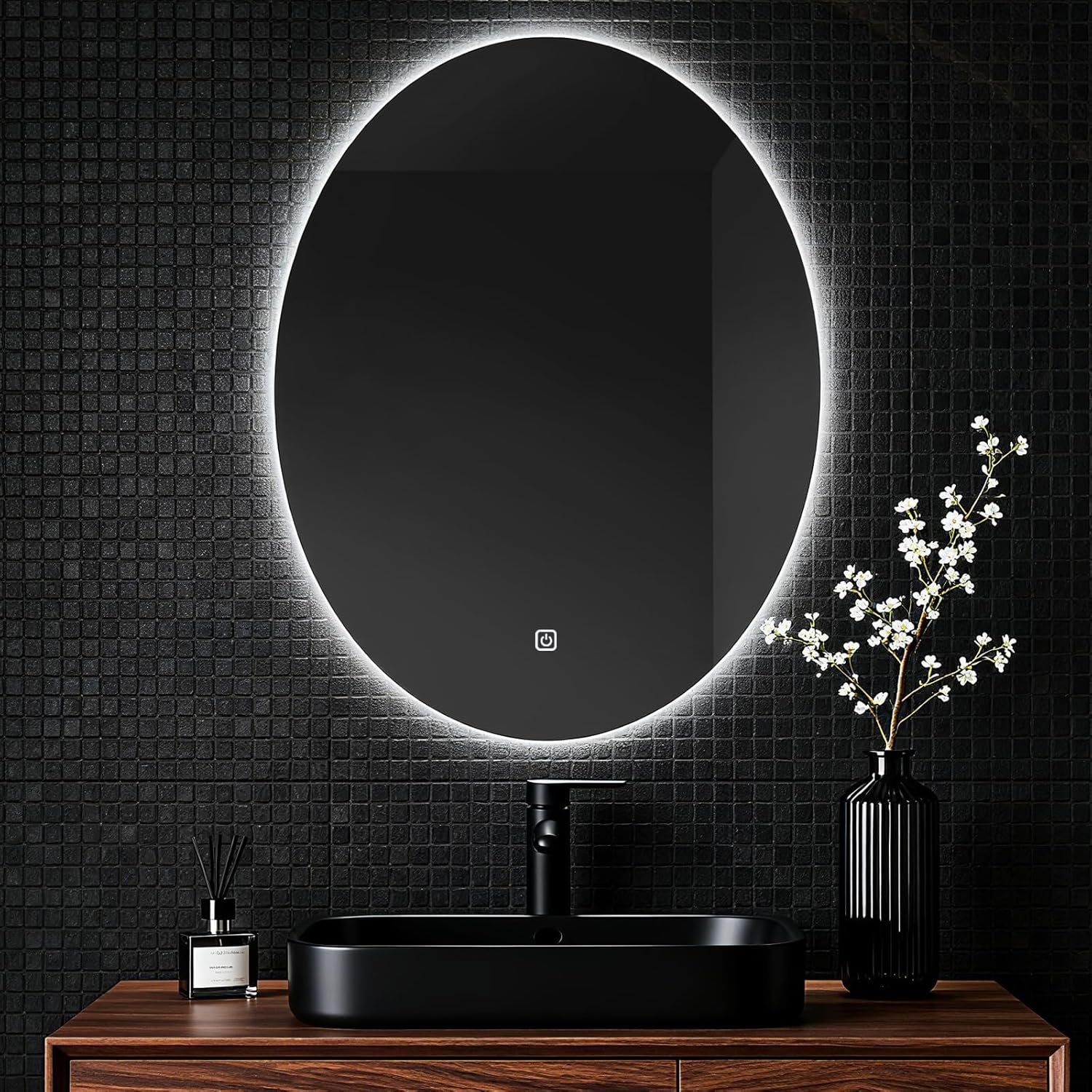 Miroir mural de salle de bain - éclairage LED, tactile, 70x50 cm, 3 couleurs