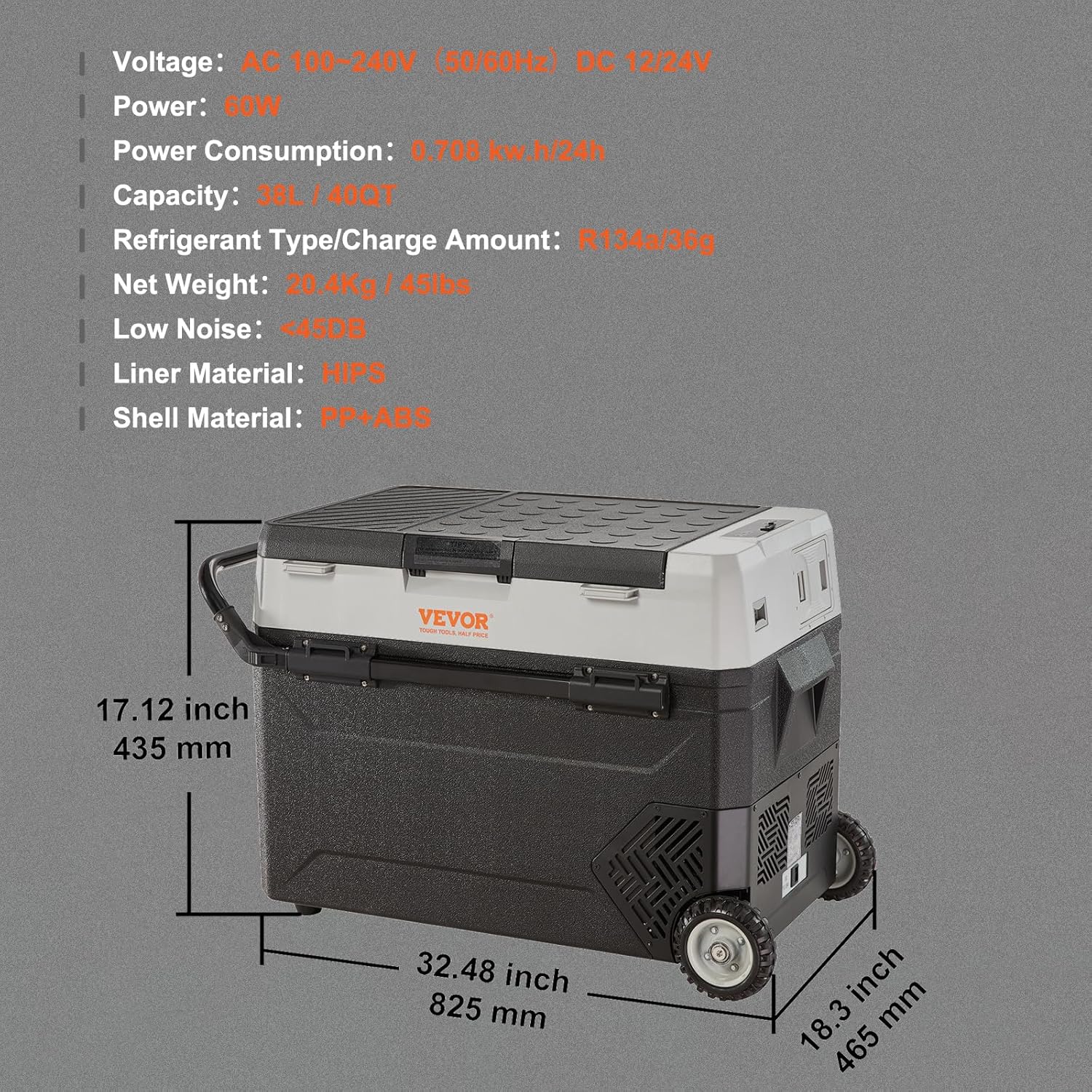 VEVOR - glacière électrique 38L - double zone, -20°C à 10°C, 0,708kWh