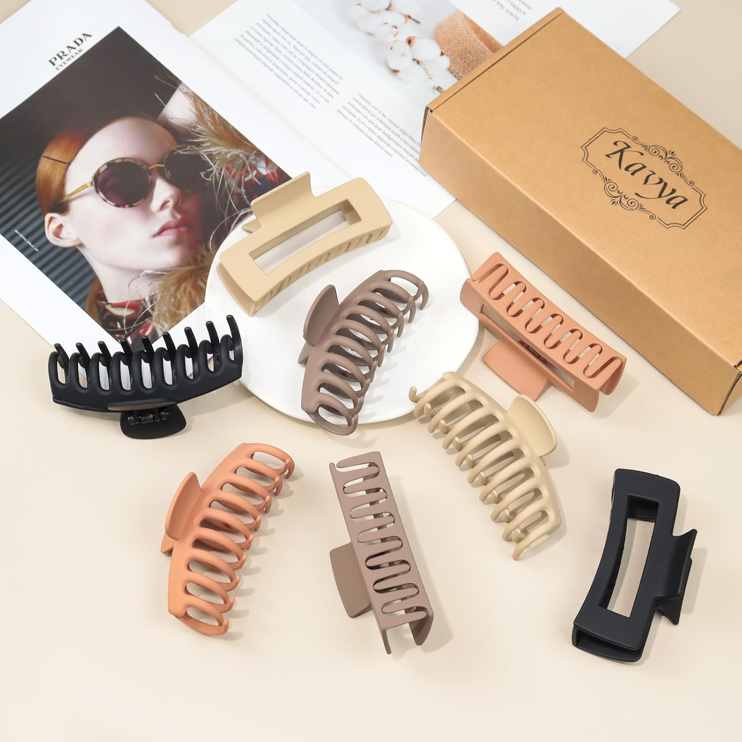 Kavya - Griffe Cheveux Femme 10.5cm - Lot 8, antidérapantes, cheveux épais