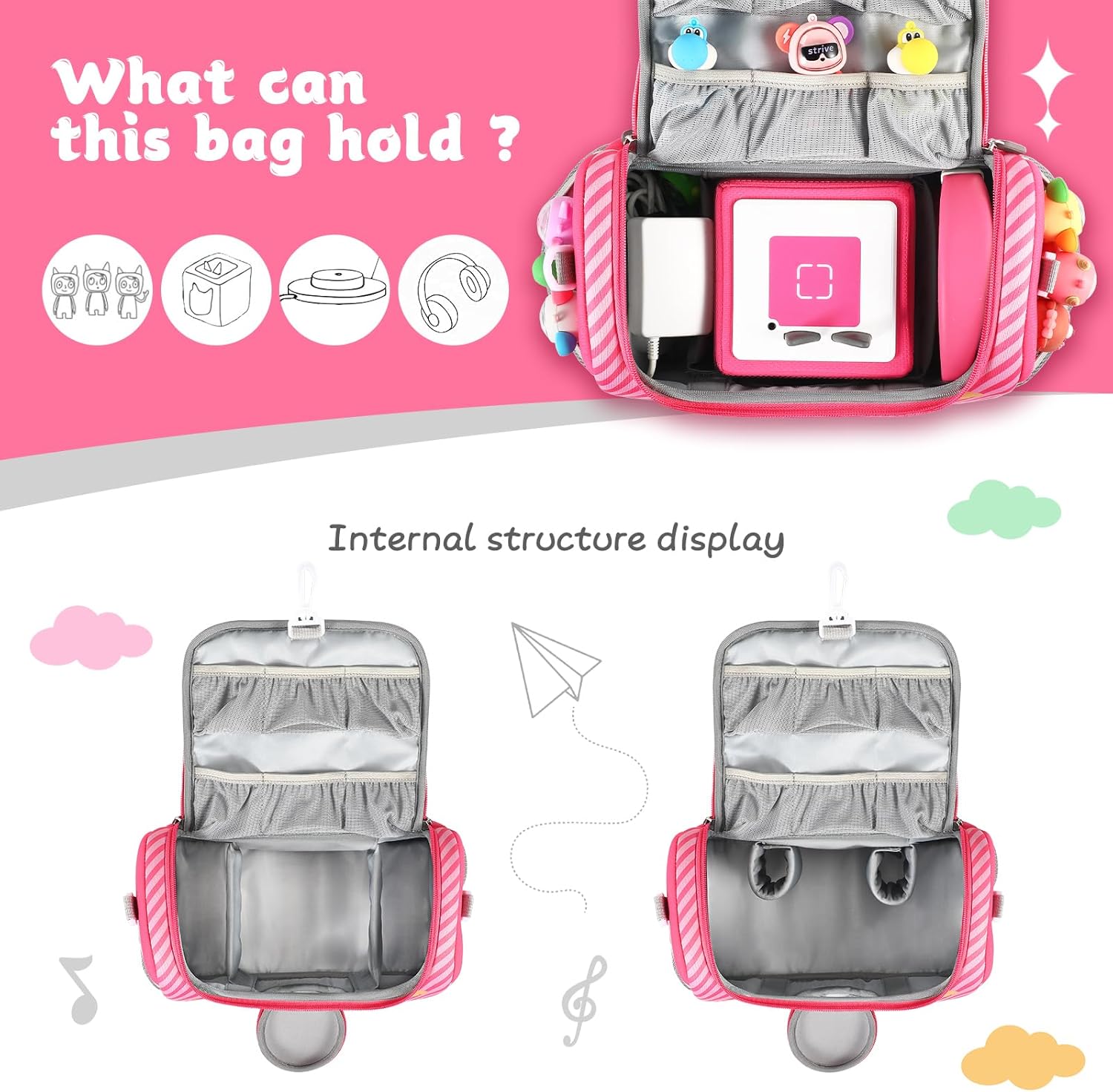 Étui de transport Toniebox - organiseur sac rose - compartiments accessoires - kit de démarrage 1&2