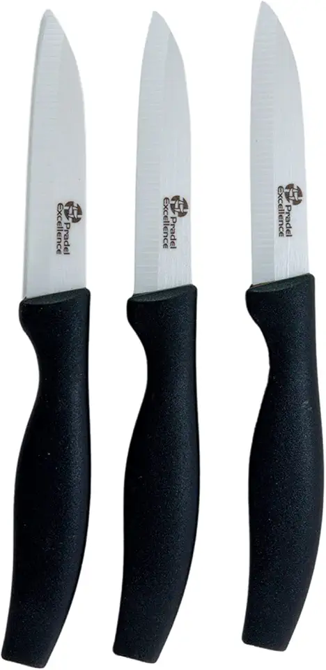 Pradel - Excellence Essentiels - 3 couteaux d'office céramique, design noir, coupe précise