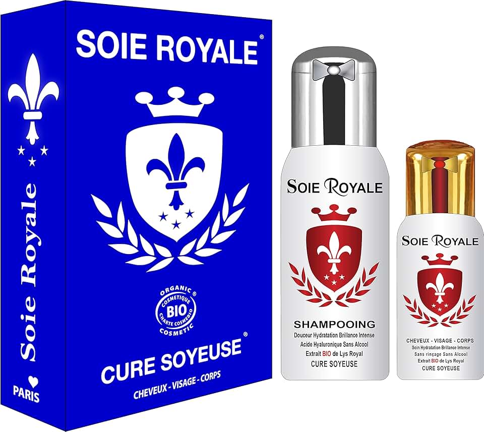 Coffret soins BIO - sérum 66ml, shampoing 125ml - hydratant, brillance, fleur de lys, coco, acide hyaluronique, certifié