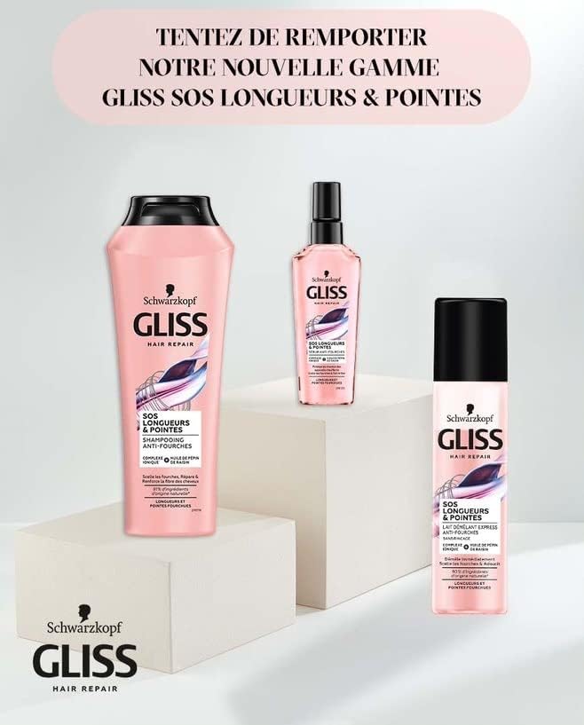 Schwarzkopf - Gliss SOS Longueur & Pointes - 200 ml - Démêle, scelle, adoucit, 90% naturel