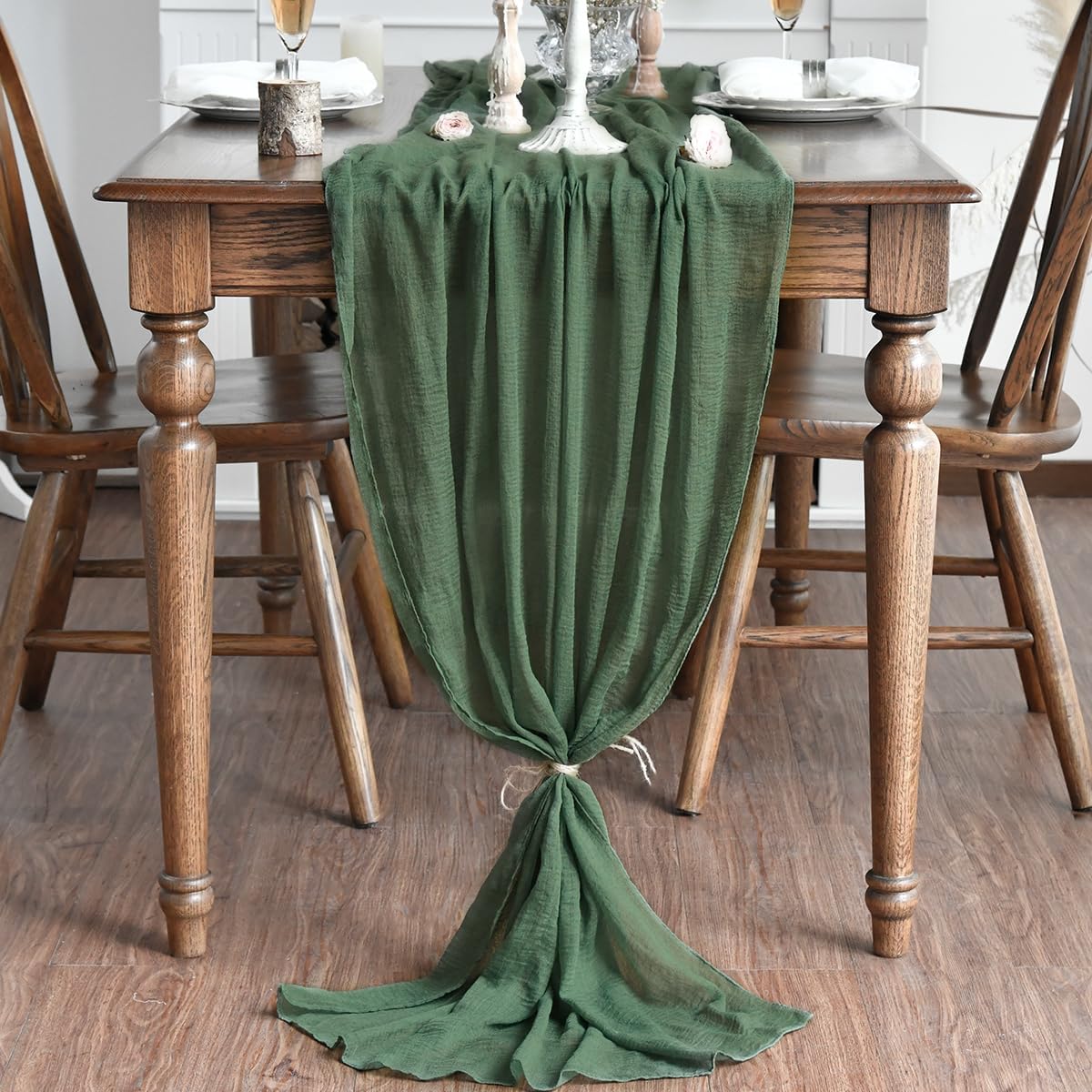 Artoid Mode - Lot de 6 chemins de table - 300 cm - mousseline bohème vert forêt, pour mariage et fête