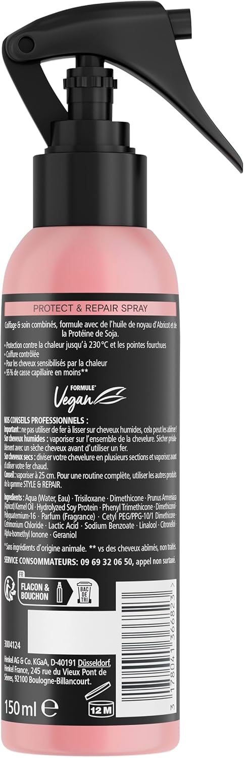 Schwarzkopf - Style & Repair - 150ml - Spray protecteur chaleur, soin végane, huile d'abricot