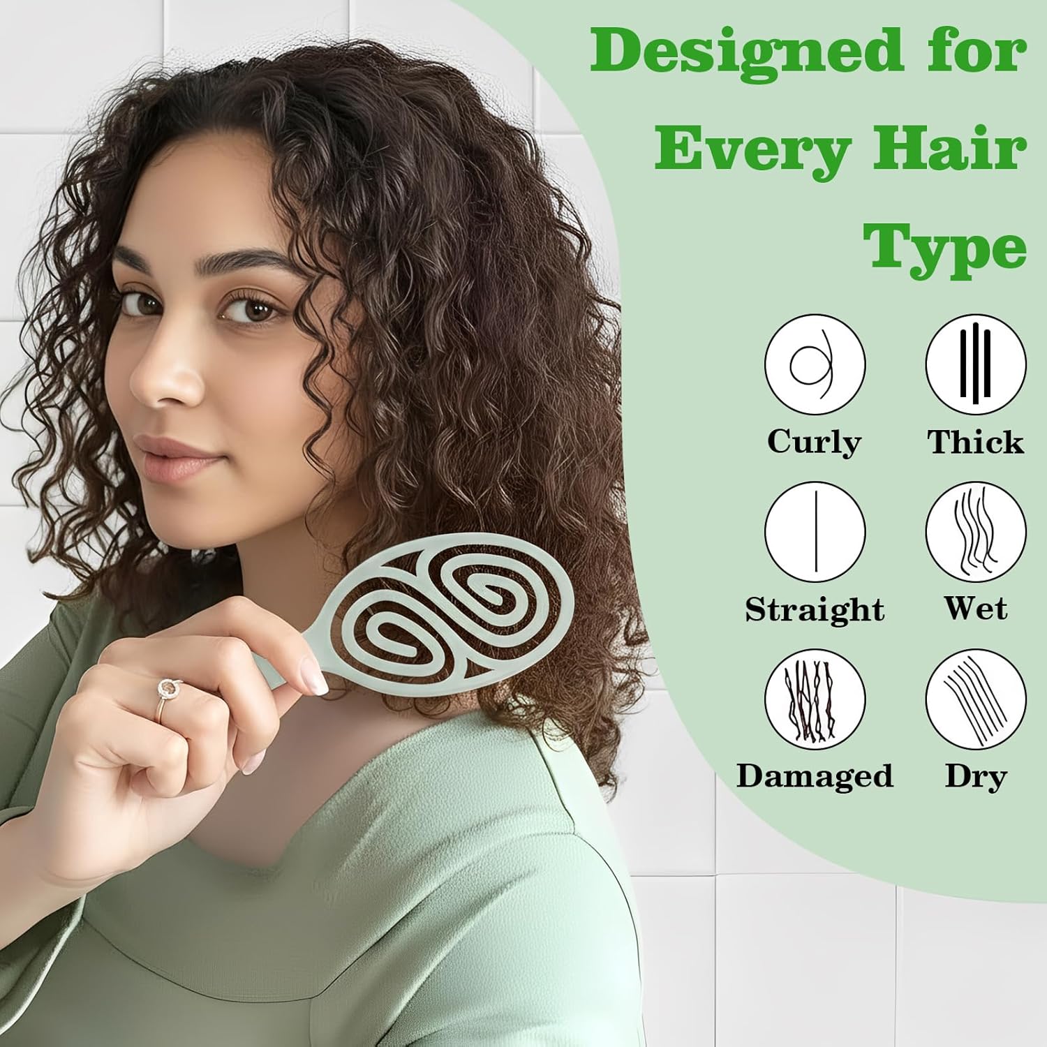 Brosse à cheveux démêlante - wet & dry - anti-casse/anti-statique - pour femme, homme, enfant, vert