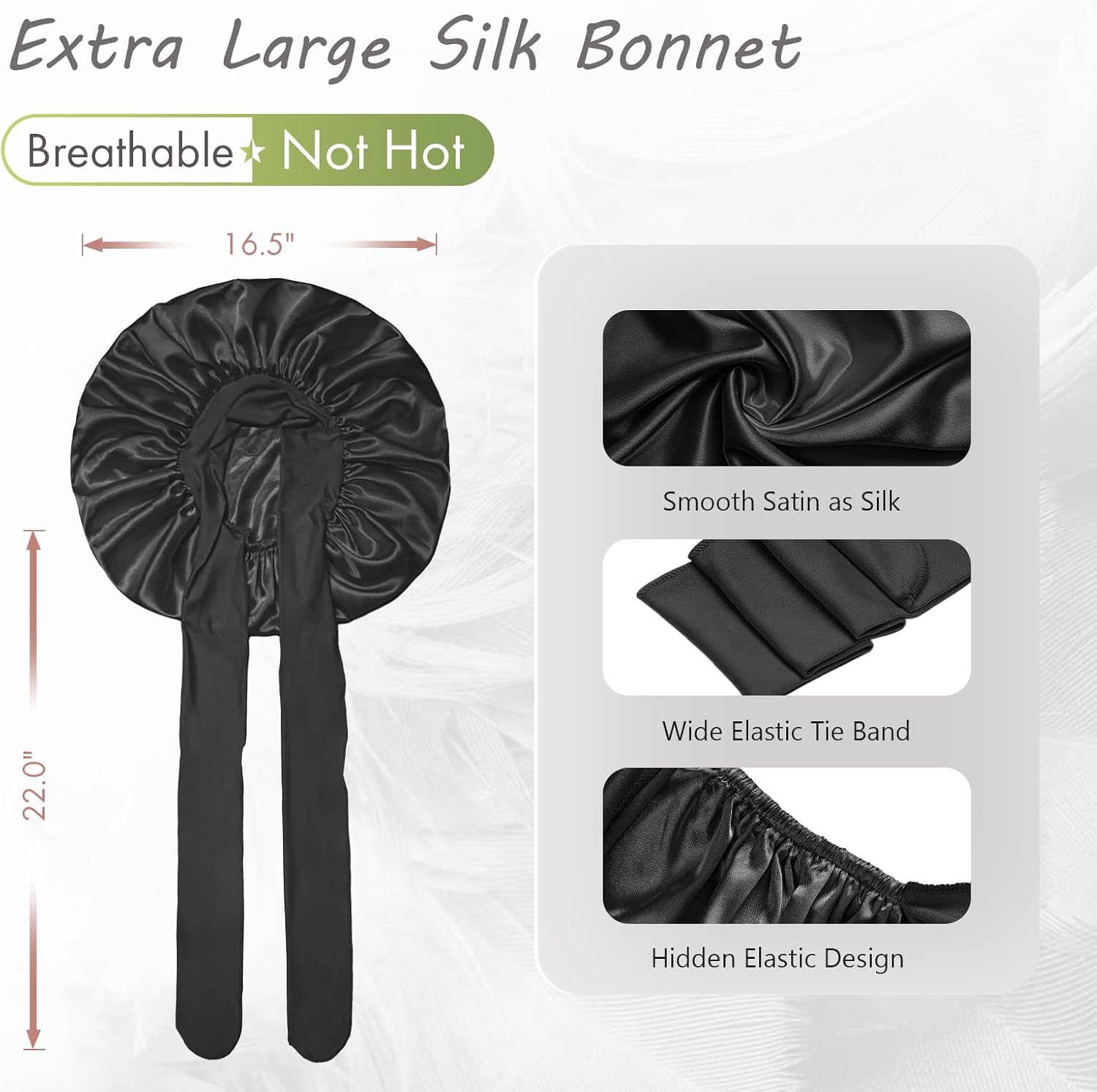 BONNET QUEEN - Bonnet satin ajustable, grand, cheveux bouclés, noir