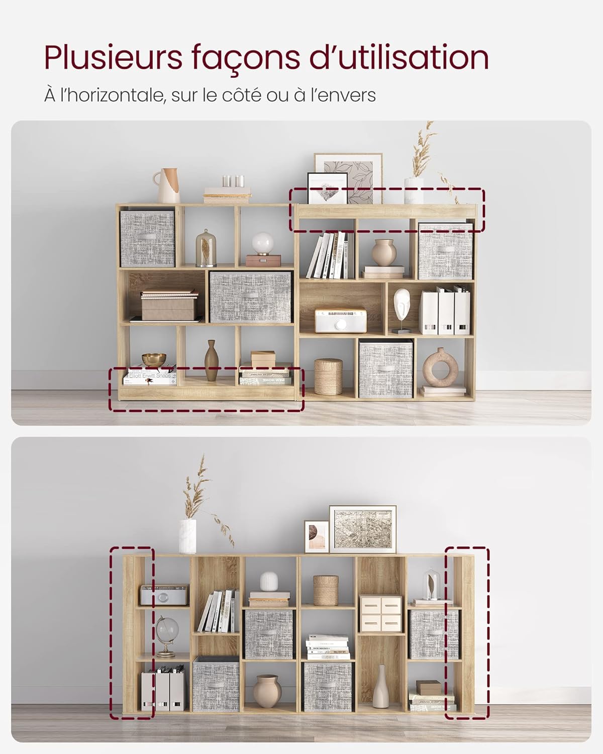 VASAGLE - bibliothèque 8 compartiments - 30x97,5x100cm - bois LBC52NL