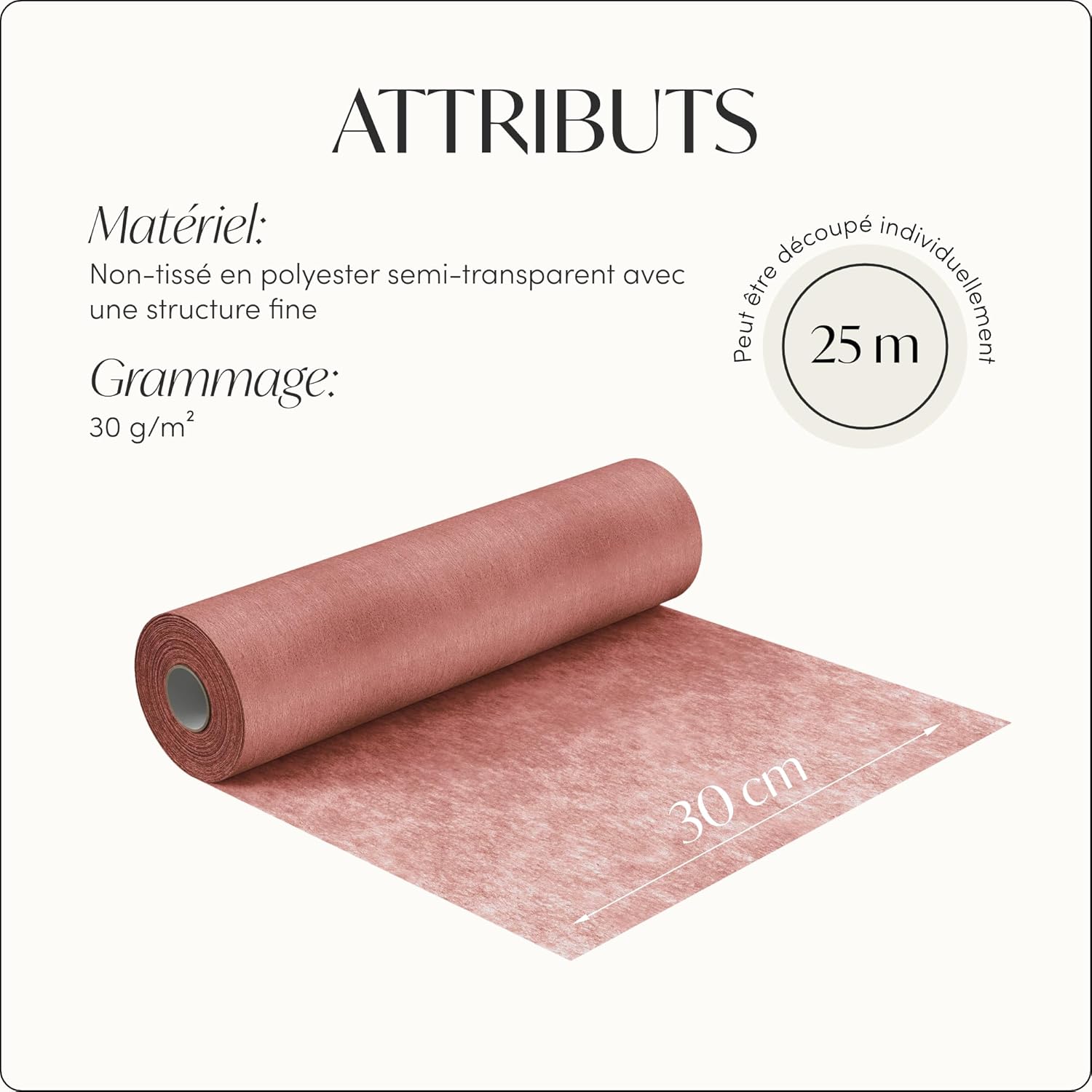 100%Mosel - Chemin de table non-tissé - 30x2500 cm - vieux rose décoratif